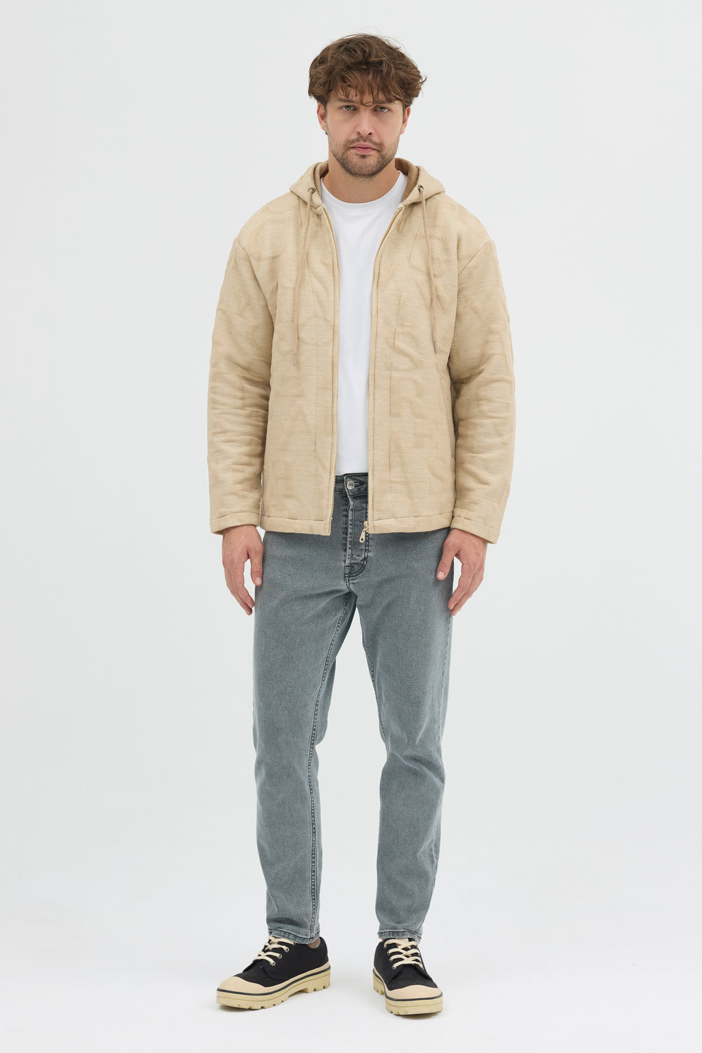 Steppe Rider Erkek Oversize Kalın Örme Fermuarlı Kapüşonlu Harf Desenli Örme Ceket Overshirt