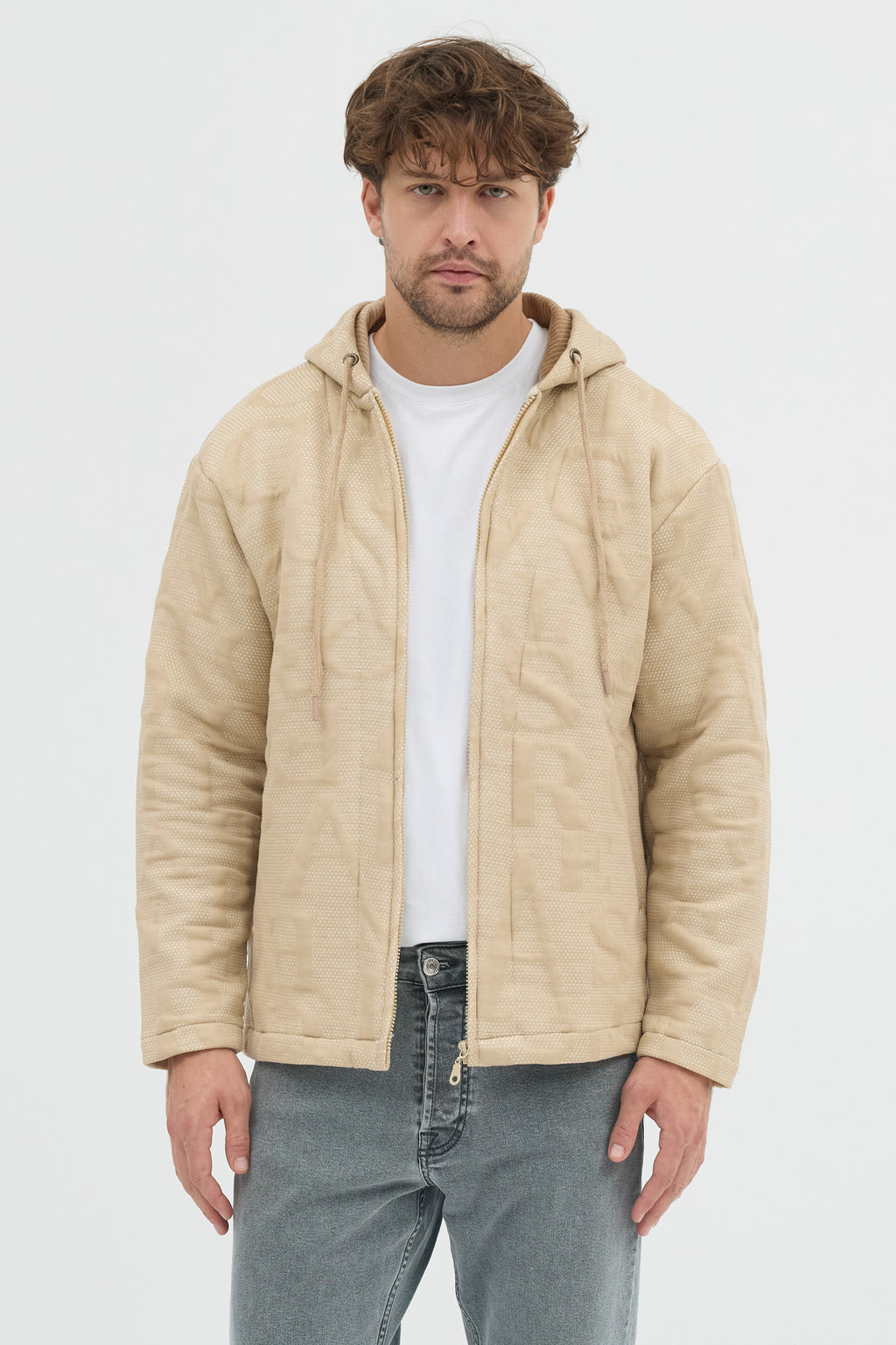 Steppe Rider Erkek Oversize Kalın Örme Fermuarlı Kapüşonlu Harf Desenli Örme Ceket Overshirt