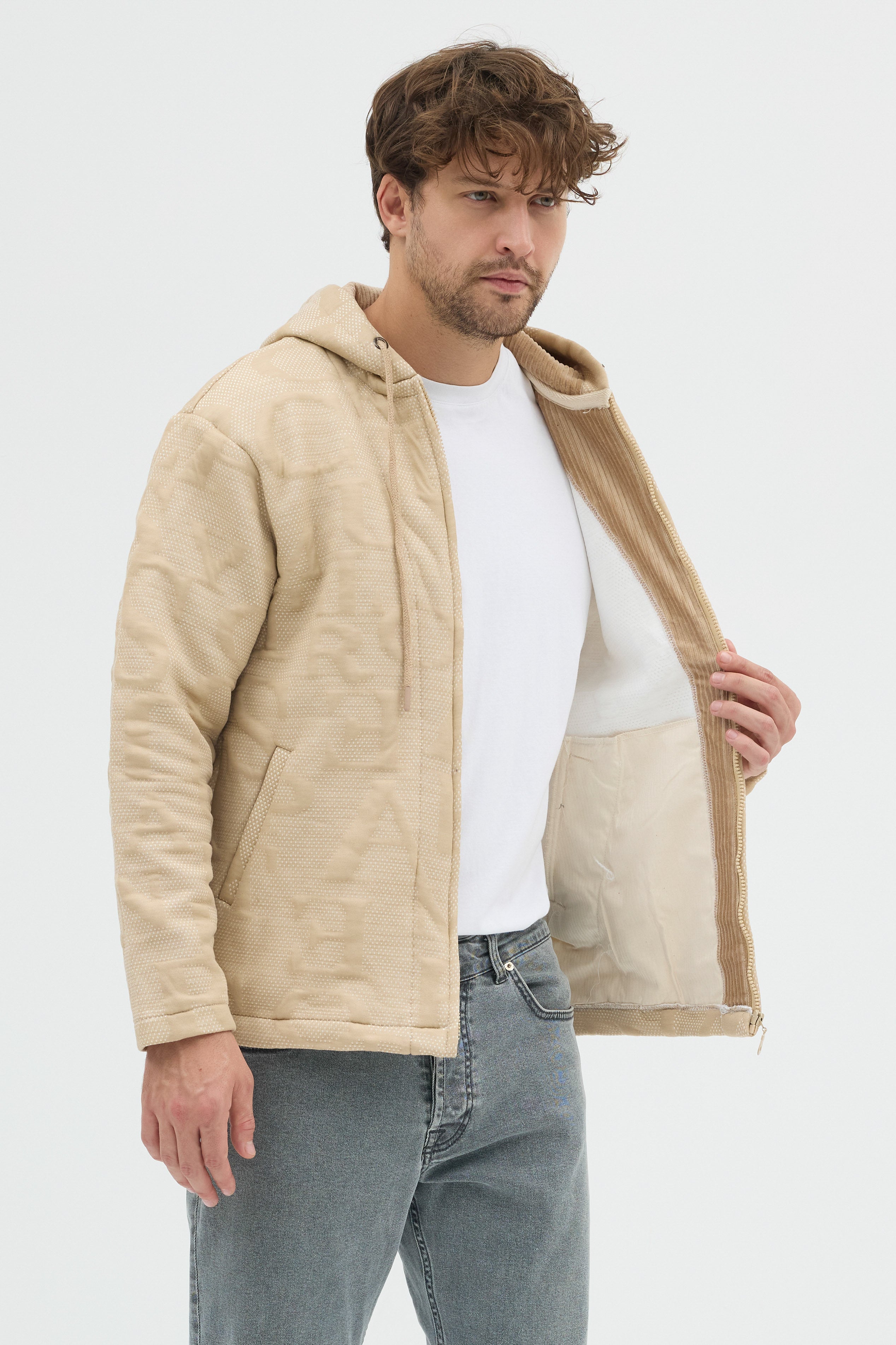 Steppe Rider Erkek Oversize Kalın Örme Fermuarlı Kapüşonlu Harf Desenli Örme Ceket Overshirt