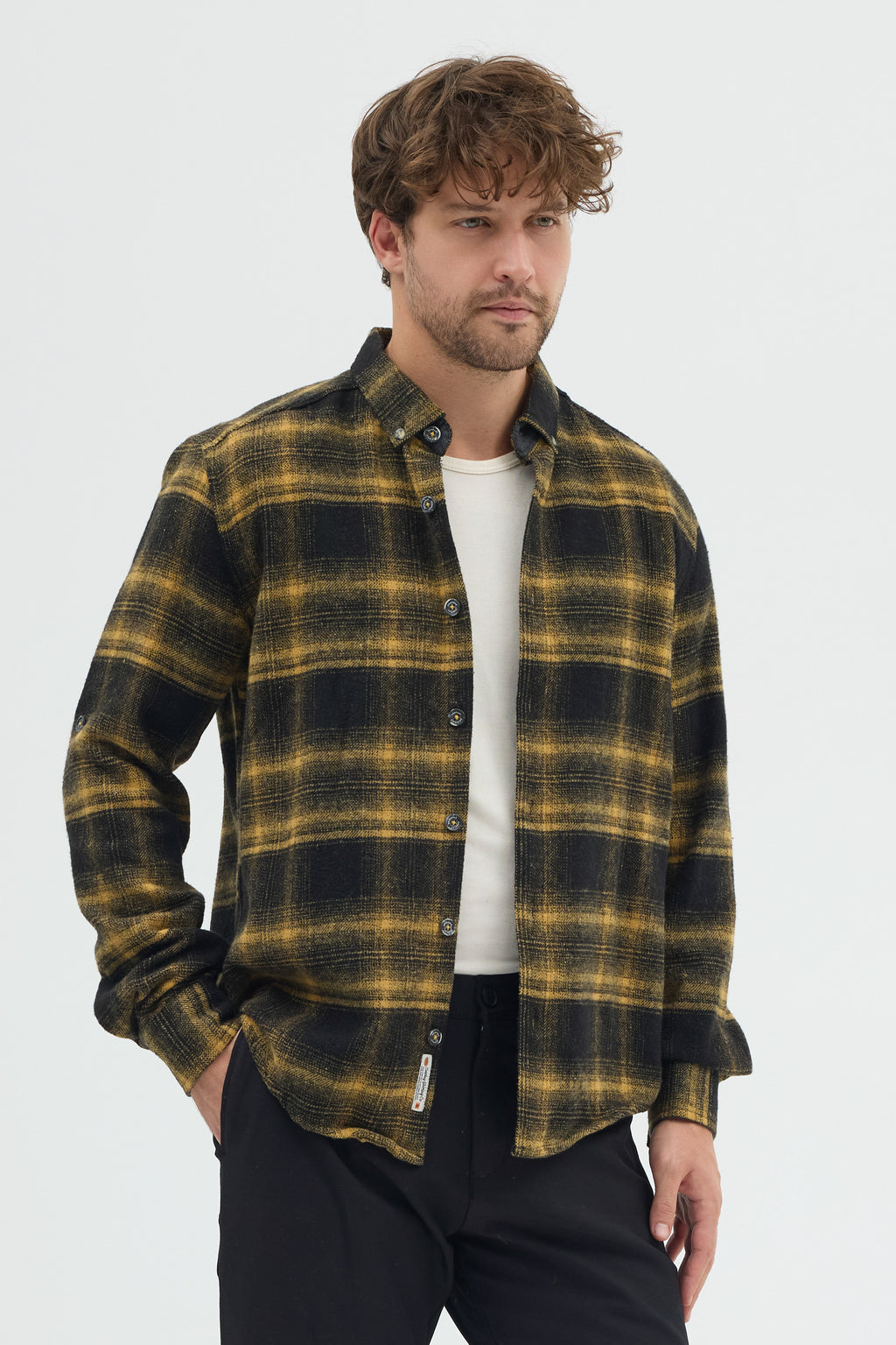 Cosplay Erkek Ekoseli Flanel Oduncu Gömlek - Cepsiz, Kalın Kışlık Uzun Kollu Gömlek