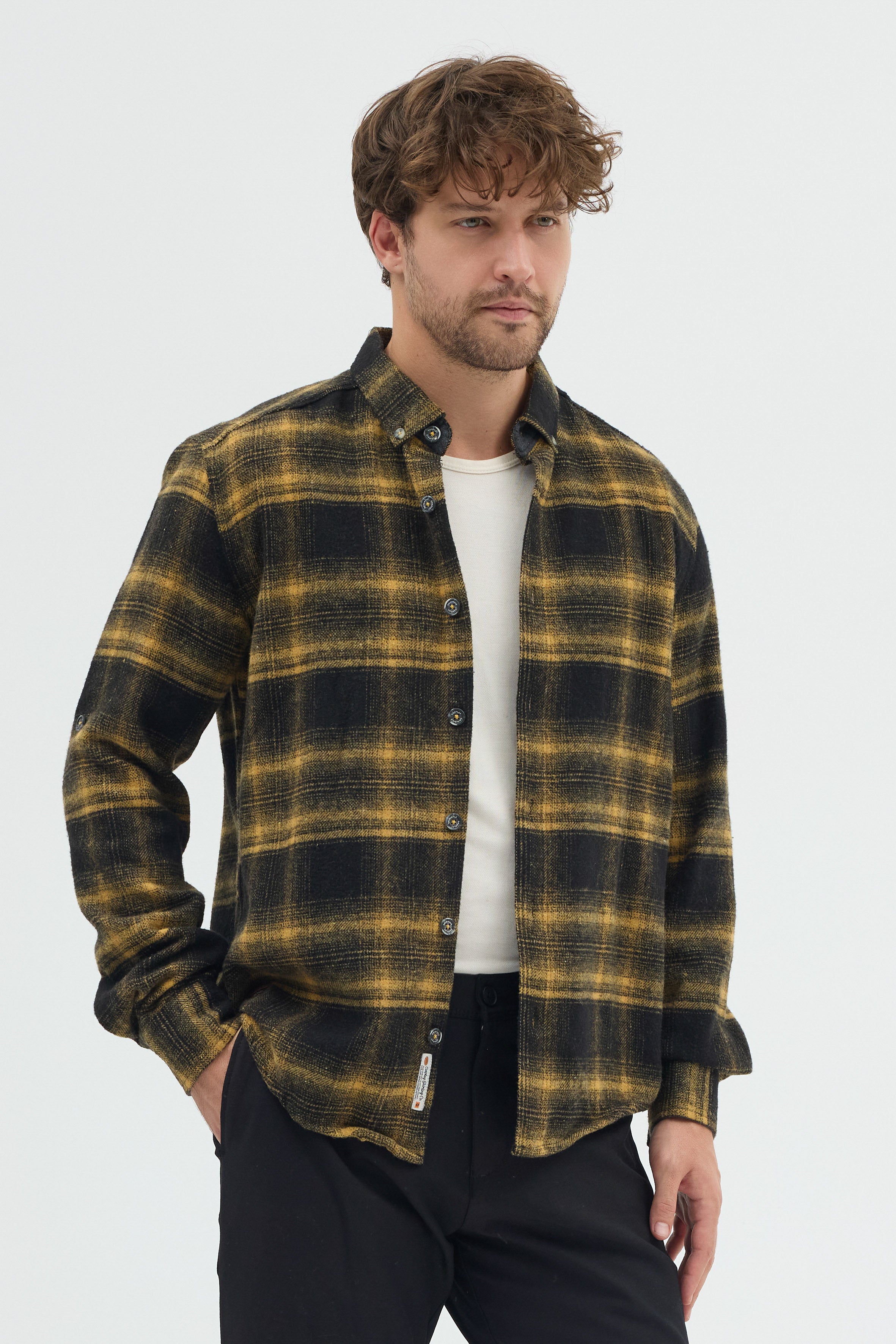 Cosplay Erkek Ekoseli Flanel Oduncu Gömlek - Cepsiz, Kalın Kışlık Uzun Kollu Gömlek