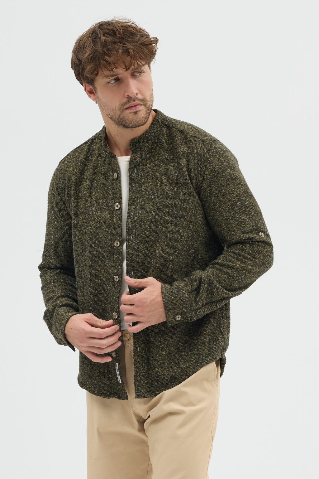 Cosplay Erkek Hakim Yaka Kırçıllı Flanel Dokuma Kumaş Cepsiz Kalın Kışlık Overshirt Gömlek