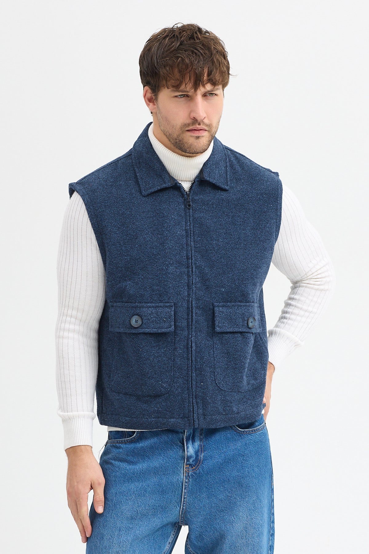 Steppe Rider Pamuklu Akrilik Moline Dokulu Regular Kalıp Çift Cepli Yelek