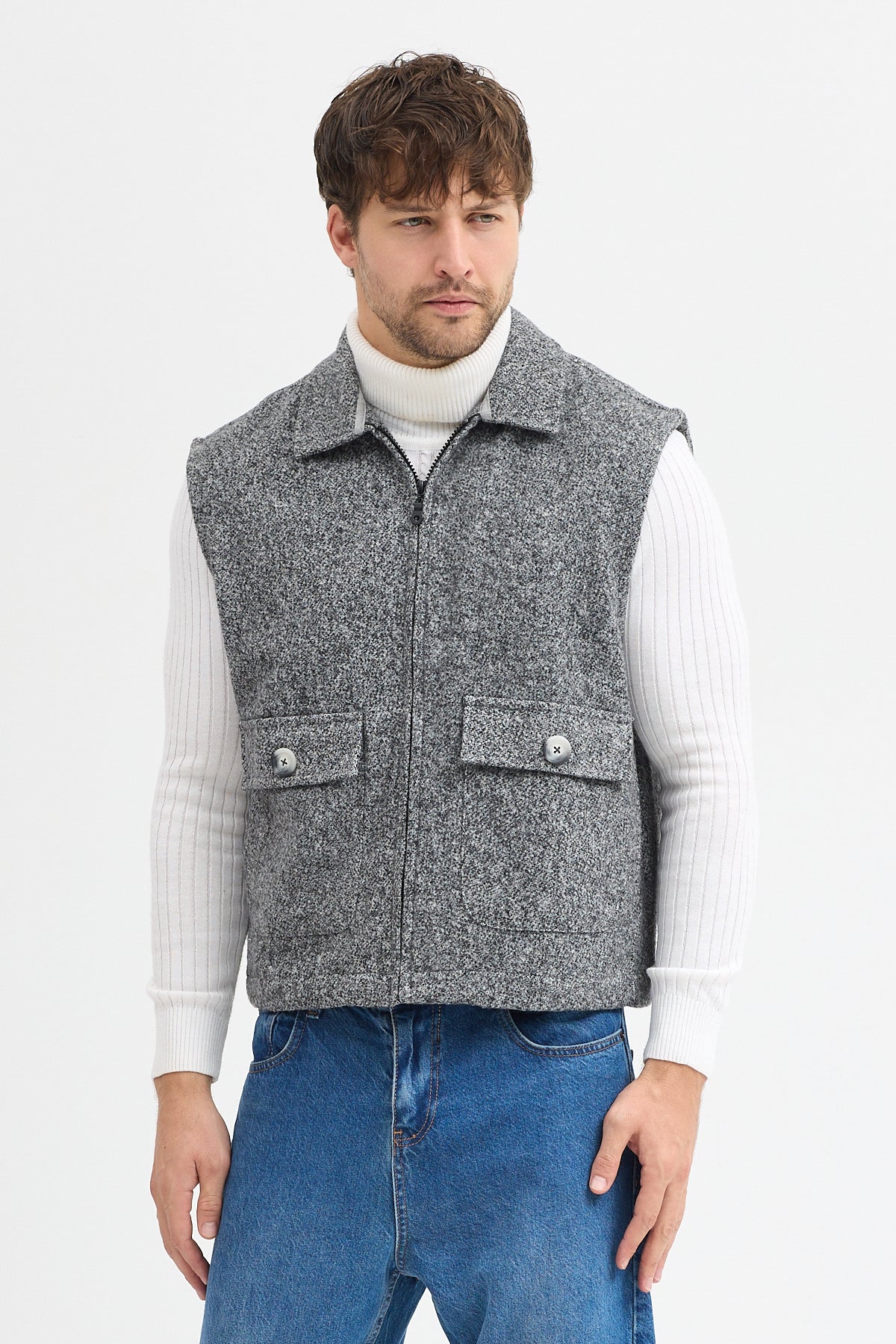 Steppe Rider Pamuklu Akrilik Moline Dokulu Regular Kalıp Çift Cepli Yelek