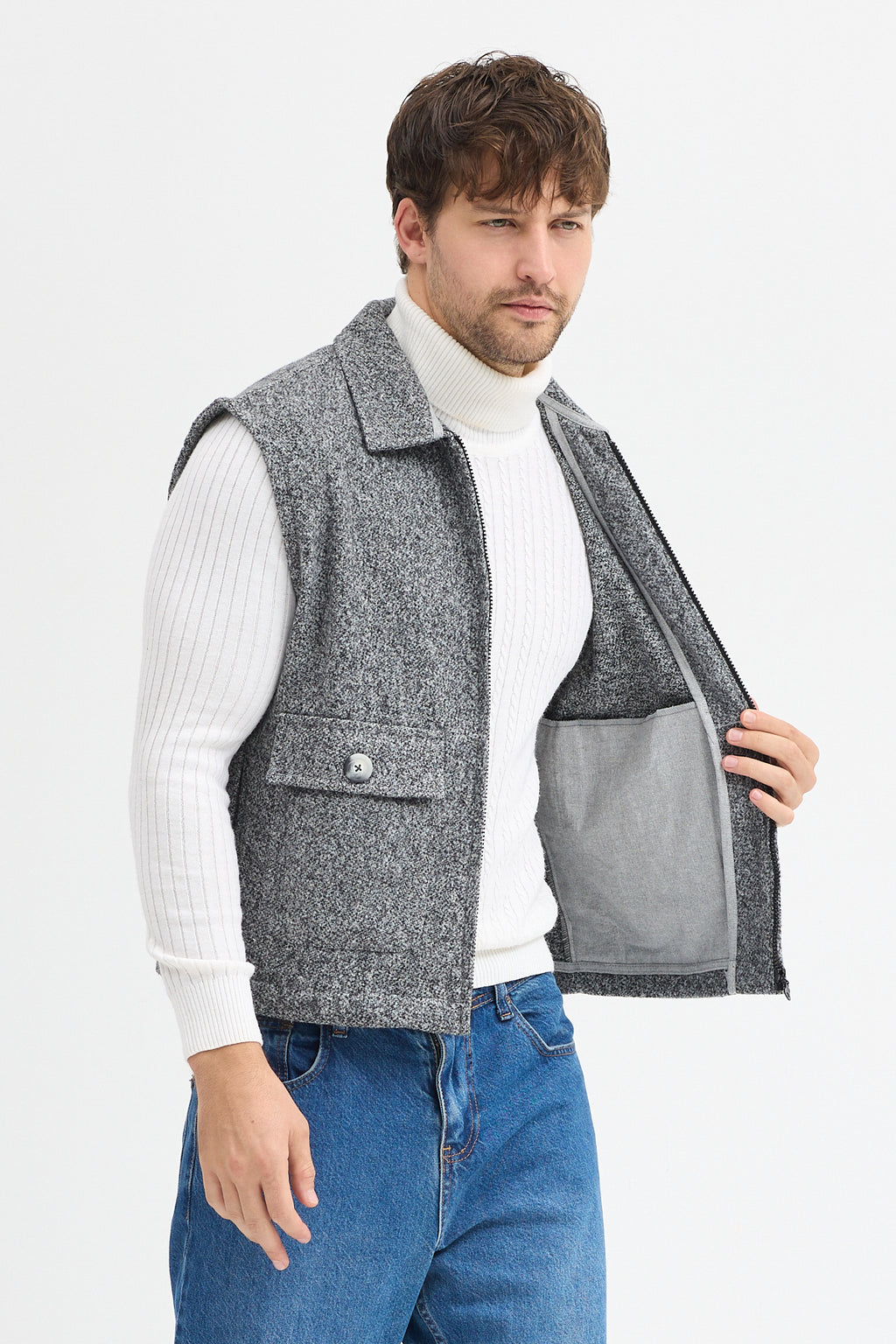 Steppe Rider Pamuklu Akrilik Moline Dokulu Regular Kalıp Çift Cepli Yelek