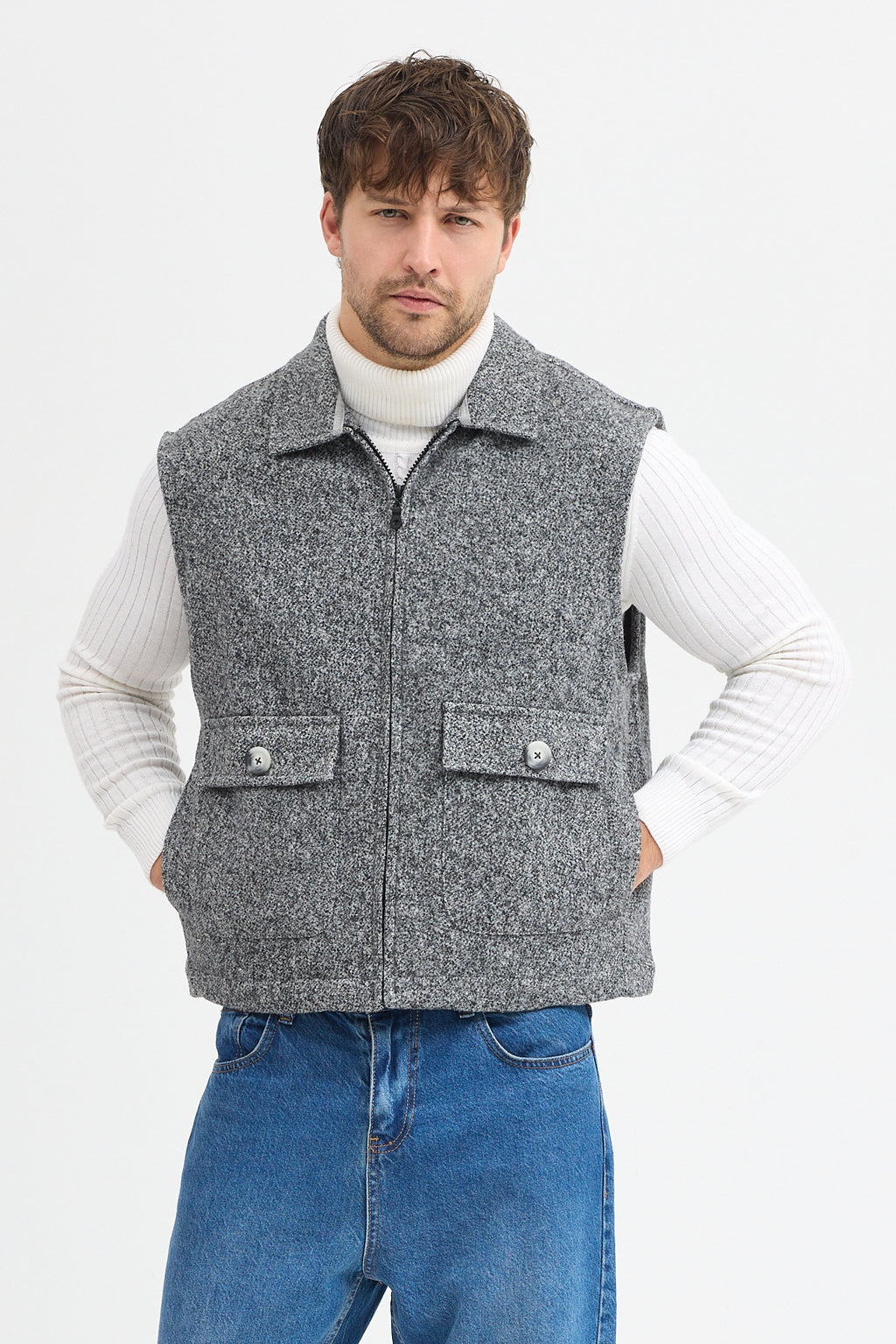 Steppe Rider Pamuklu Akrilik Moline Dokulu Regular Kalıp Çift Cepli Yelek