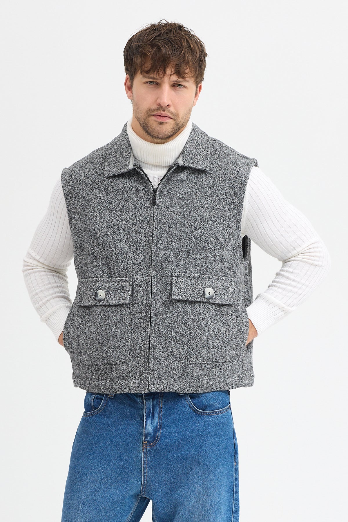 Steppe Rider Pamuklu Akrilik Moline Dokulu Regular Kalıp Çift Cepli Yelek