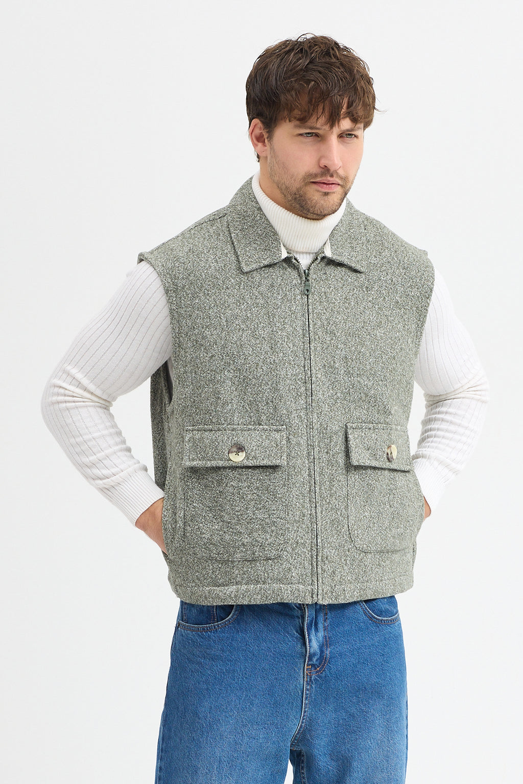 Steppe Rider Pamuklu Akrilik Moline Dokulu Regular Kalıp Çift Cepli Yelek