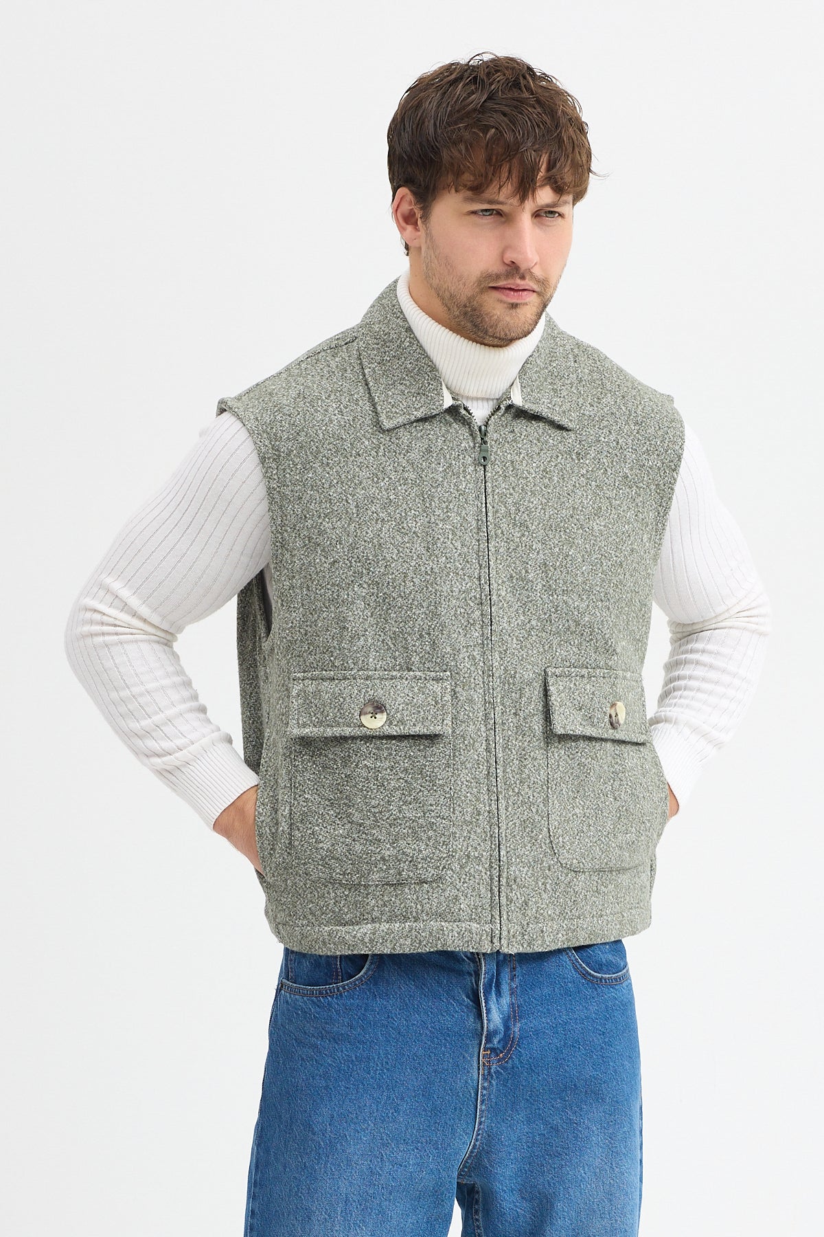 Steppe Rider Pamuklu Akrilik Moline Dokulu Regular Kalıp Çift Cepli Yelek