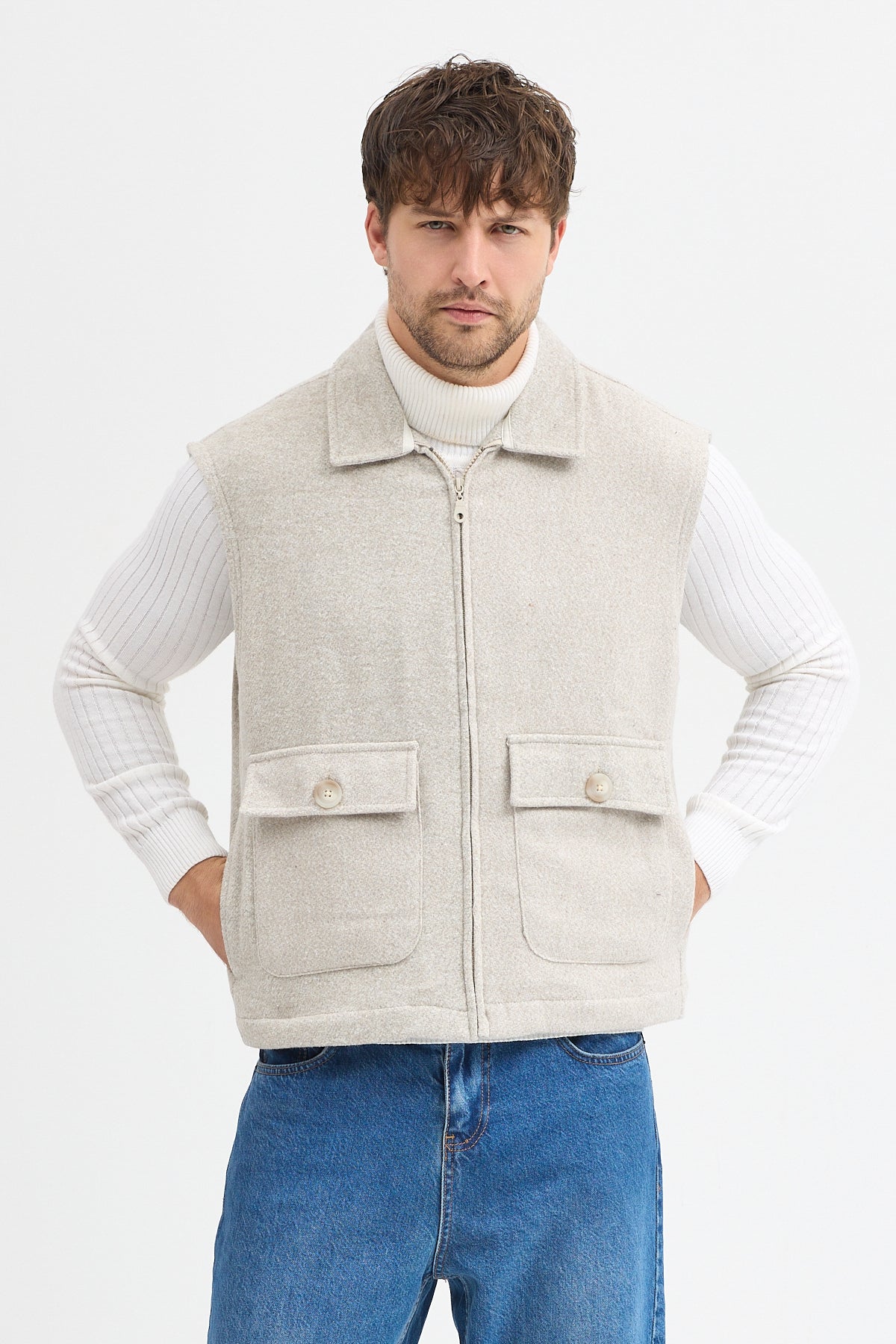 Steppe Rider Pamuklu Akrilik Moline Dokulu Regular Kalıp Çift Cepli Yelek