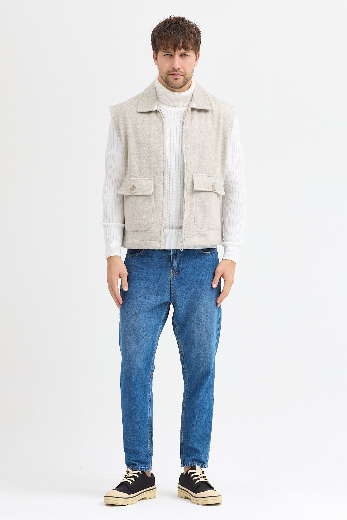 Steppe Rider Pamuklu Akrilik Moline Dokulu Regular Kalıp Çift Cepli Yelek