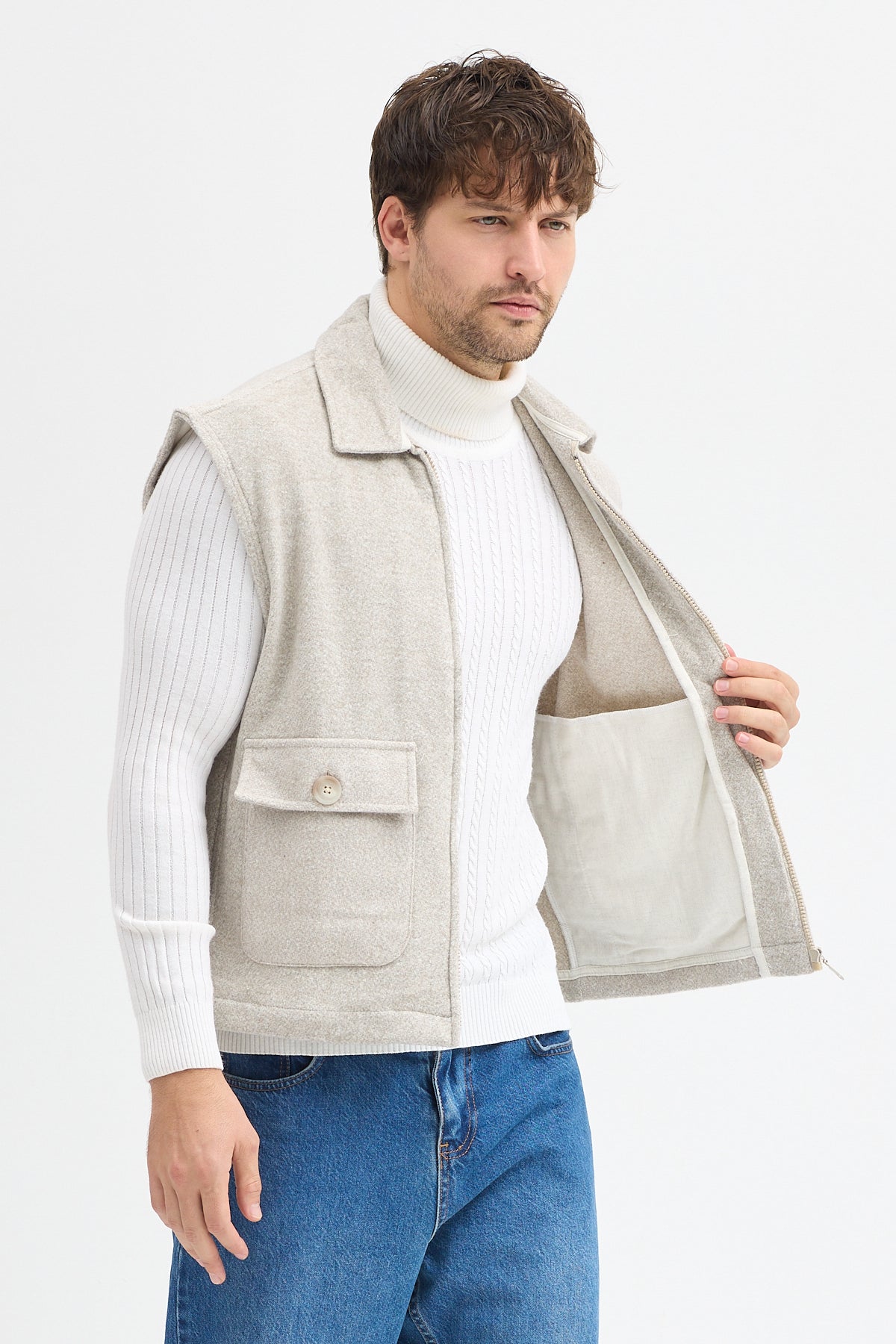 Steppe Rider Pamuklu Akrilik Moline Dokulu Regular Kalıp Çift Cepli Yelek