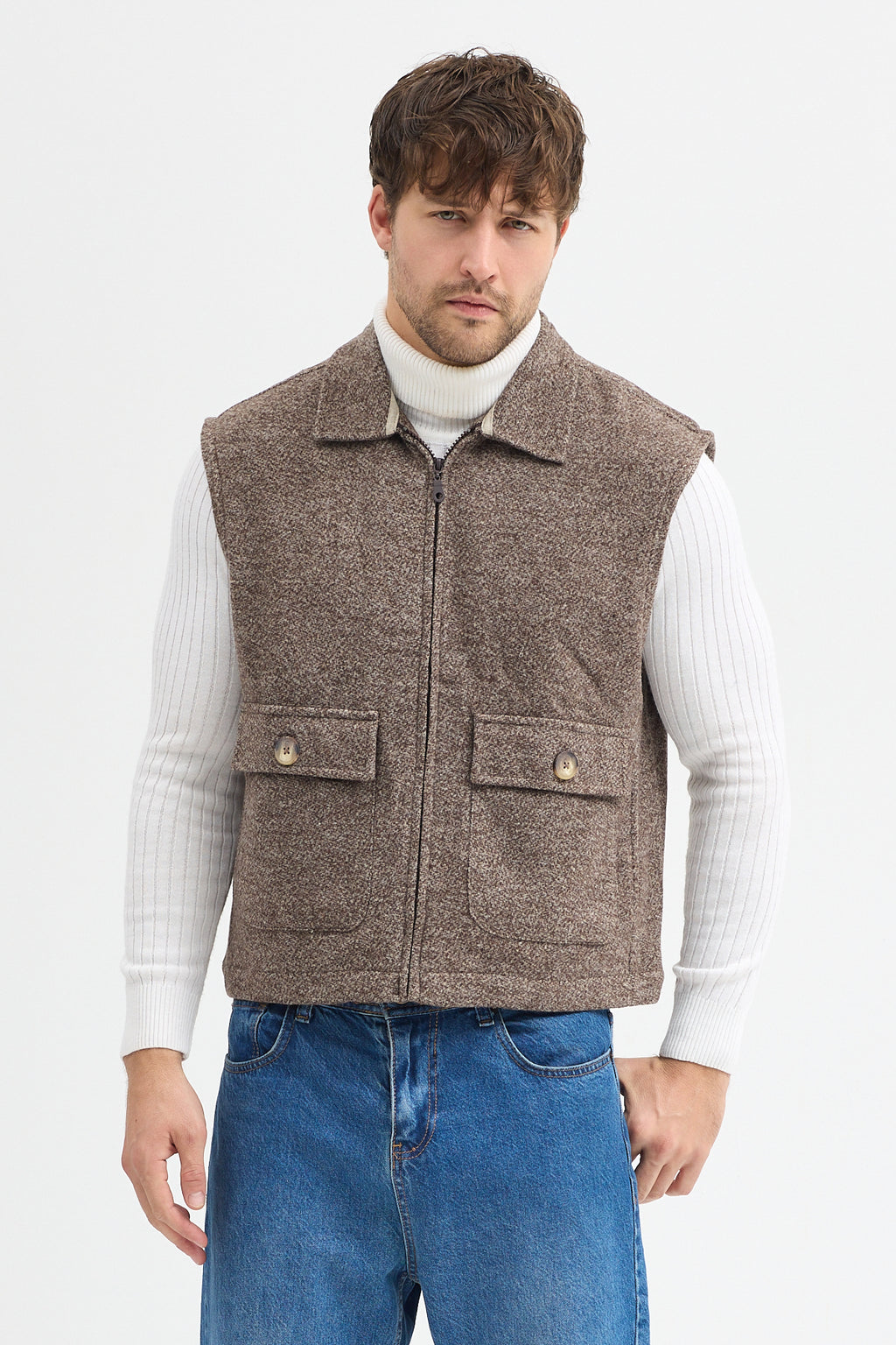 Steppe Rider Pamuklu Akrilik Moline Dokulu Regular Kalıp Çift Cepli Yelek