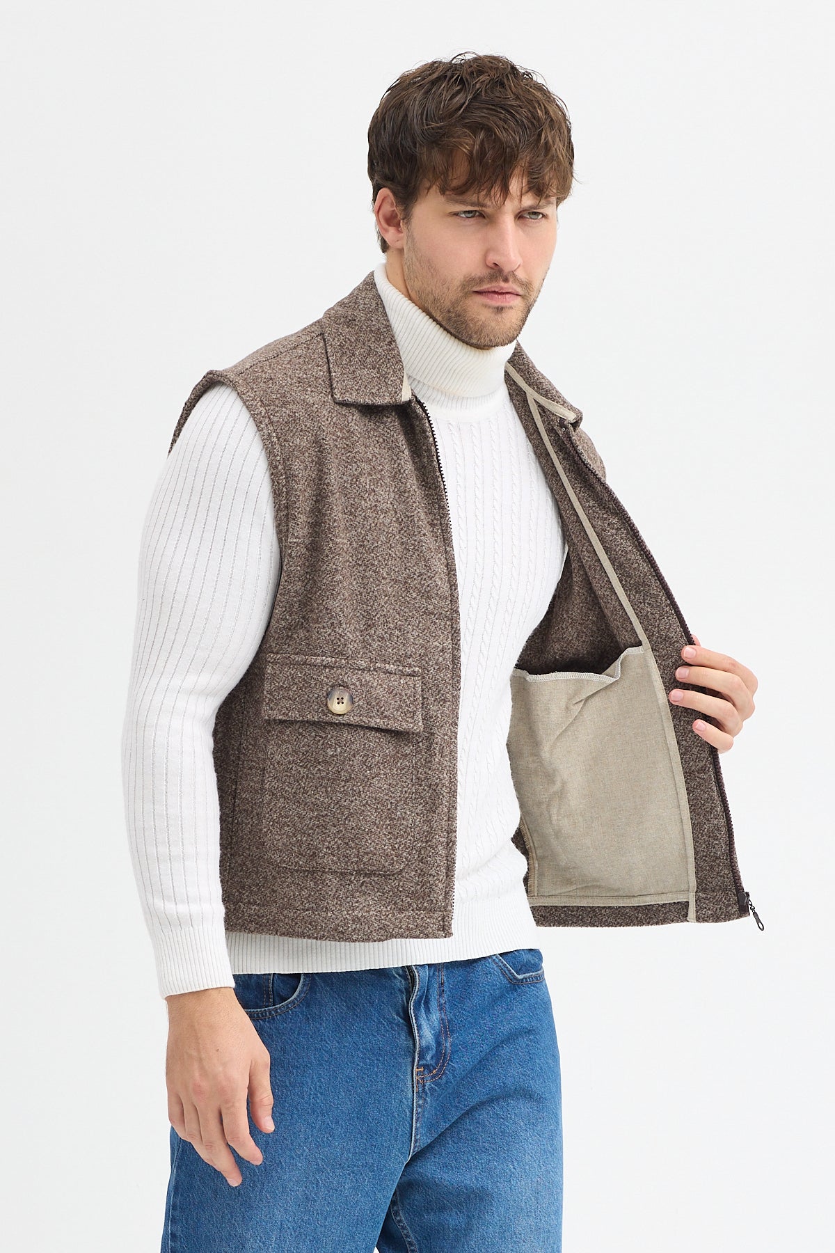 Steppe Rider Pamuklu Akrilik Moline Dokulu Regular Kalıp Çift Cepli Yelek