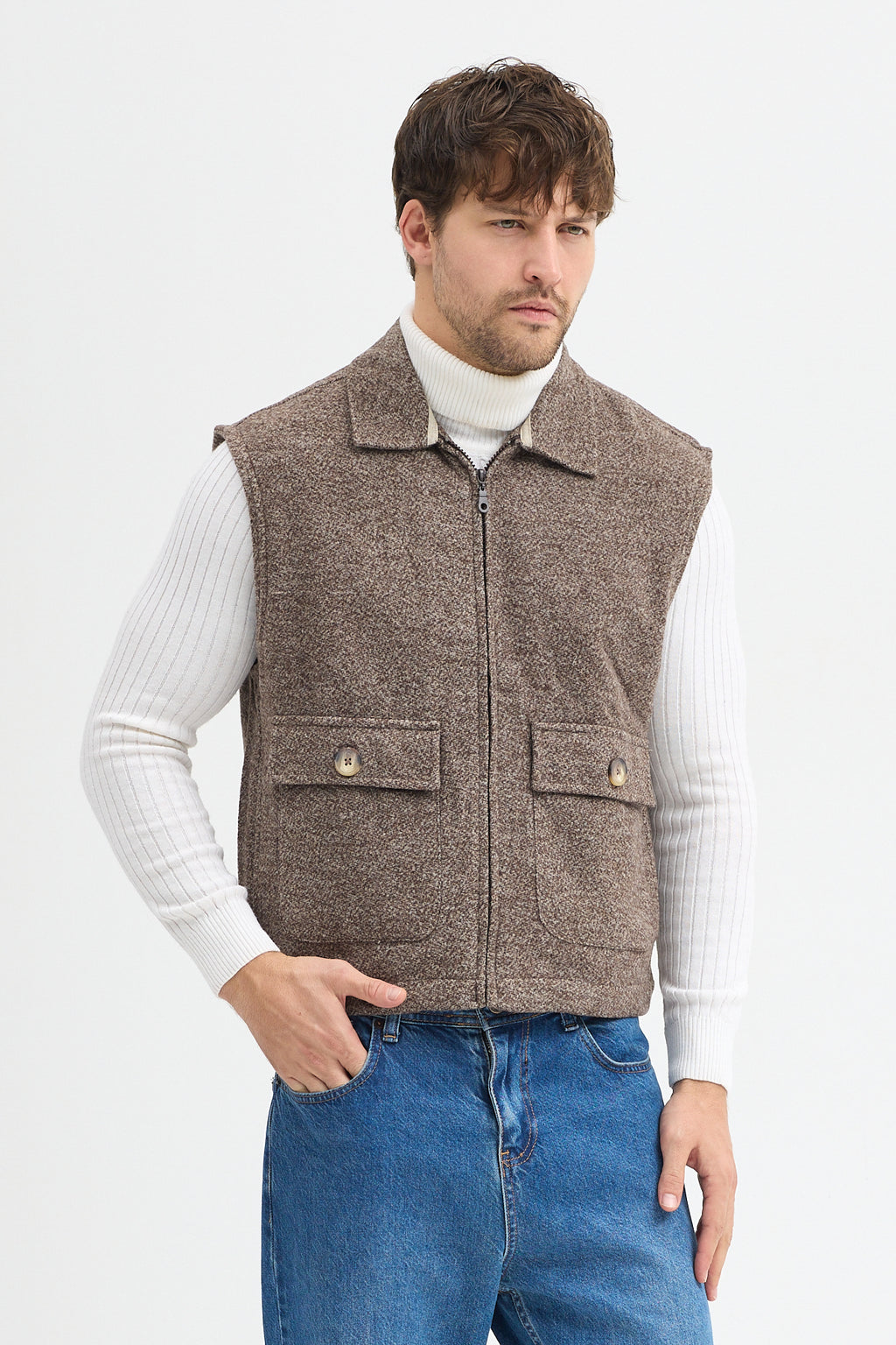 Steppe Rider Pamuklu Akrilik Moline Dokulu Regular Kalıp Çift Cepli Yelek