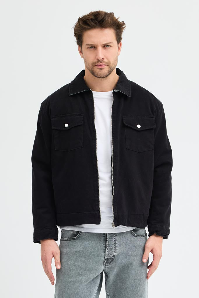 Cosplay Erkek Gabardin Fermuarlı Çift Cepli Astarlı Workwear Ceket