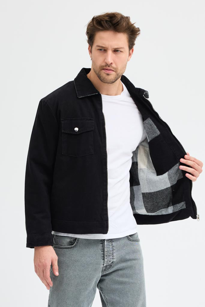 Cosplay Erkek Gabardin Fermuarlı Çift Cepli Astarlı Workwear Ceket