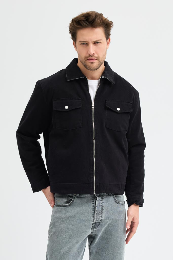 Cosplay Erkek Gabardin Fermuarlı Çift Cepli Astarlı Workwear Ceket