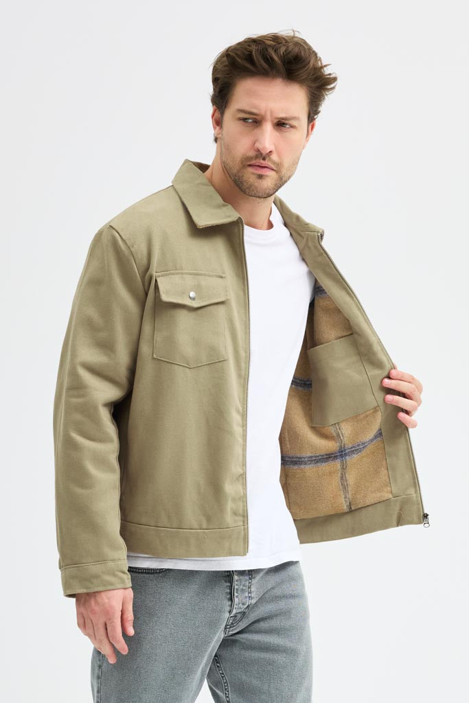 Cosplay Erkek Gabardin Fermuarlı Çift Cepli Astarlı Workwear Ceket