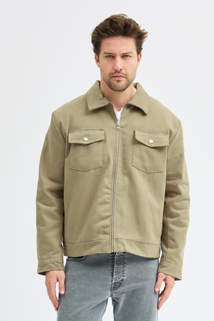 Cosplay Erkek Gabardin Fermuarlı Çift Cepli Astarlı Workwear Ceket