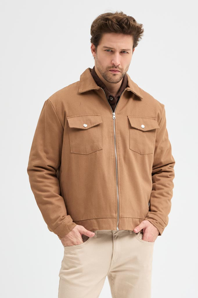 Cosplay Erkek Gabardin Fermuarlı Çift Cepli Astarlı Workwear Ceket