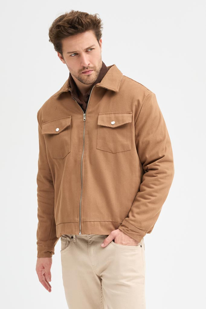 Cosplay Erkek Gabardin Fermuarlı Çift Cepli Astarlı Workwear Ceket