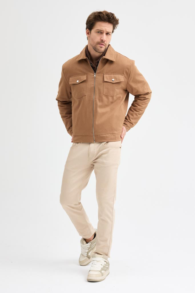 Cosplay Erkek Gabardin Fermuarlı Çift Cepli Astarlı Workwear Ceket