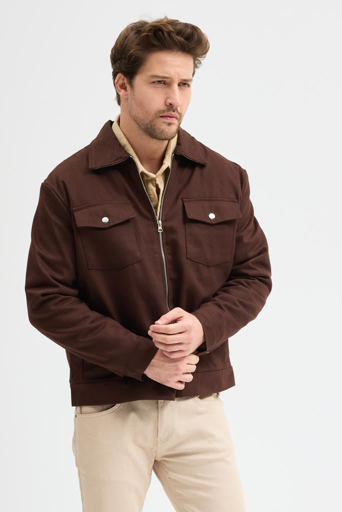 Cosplay Erkek Gabardin Fermuarlı Çift Cepli Astarlı Workwear Ceket