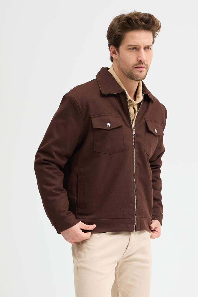 Cosplay Erkek Gabardin Fermuarlı Çift Cepli Astarlı Workwear Ceket