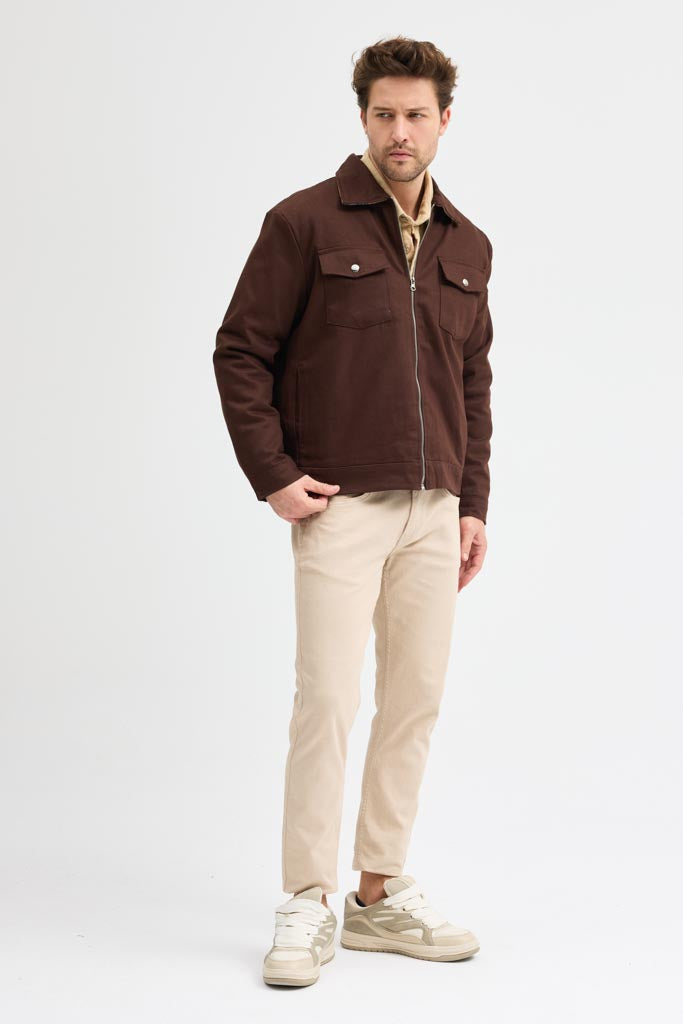 Cosplay Erkek Gabardin Fermuarlı Çift Cepli Astarlı Workwear Ceket