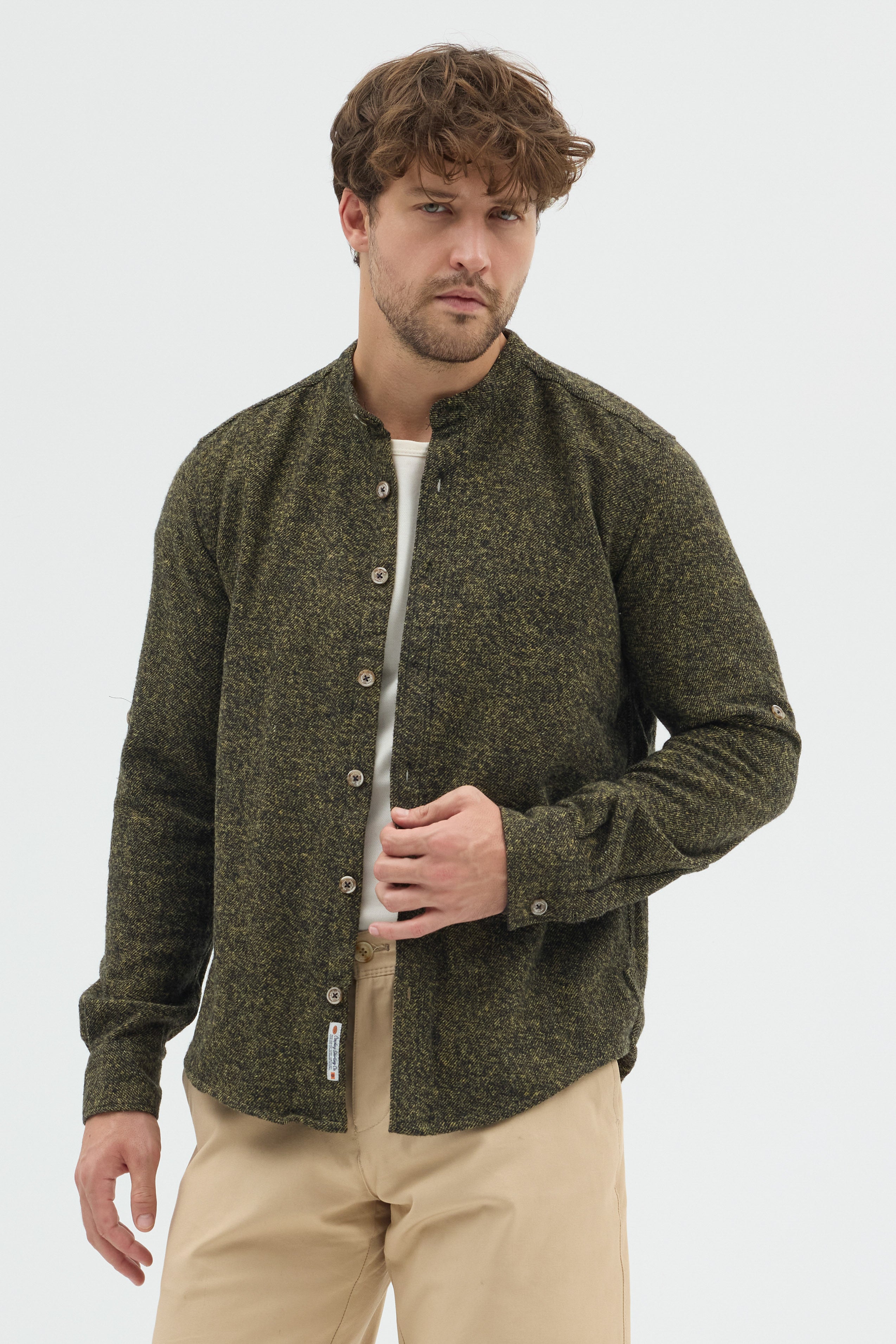 Cosplay Erkek Hakim Yaka Kırçıllı Flanel Dokuma Kumaş Cepsiz Kalın Kışlık Overshirt Gömlek