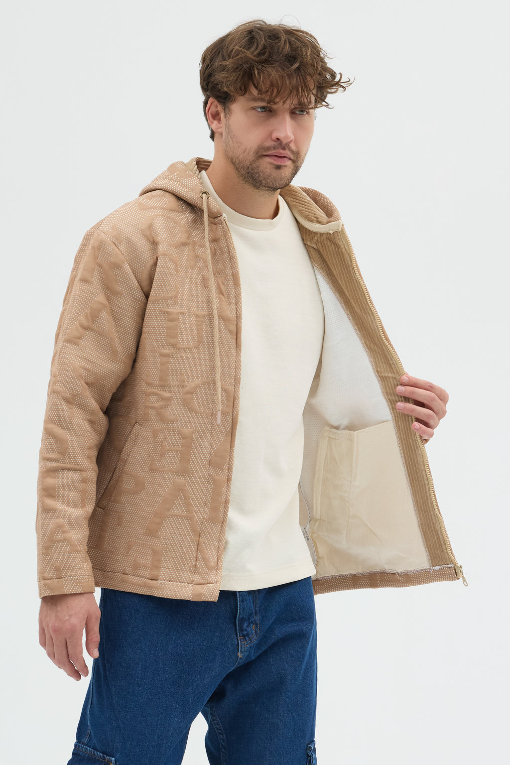 Steppe Rider Erkek Oversize Kalın Örme Fermuarlı Kapüşonlu Harf Desenli Örme Ceket Overshirt