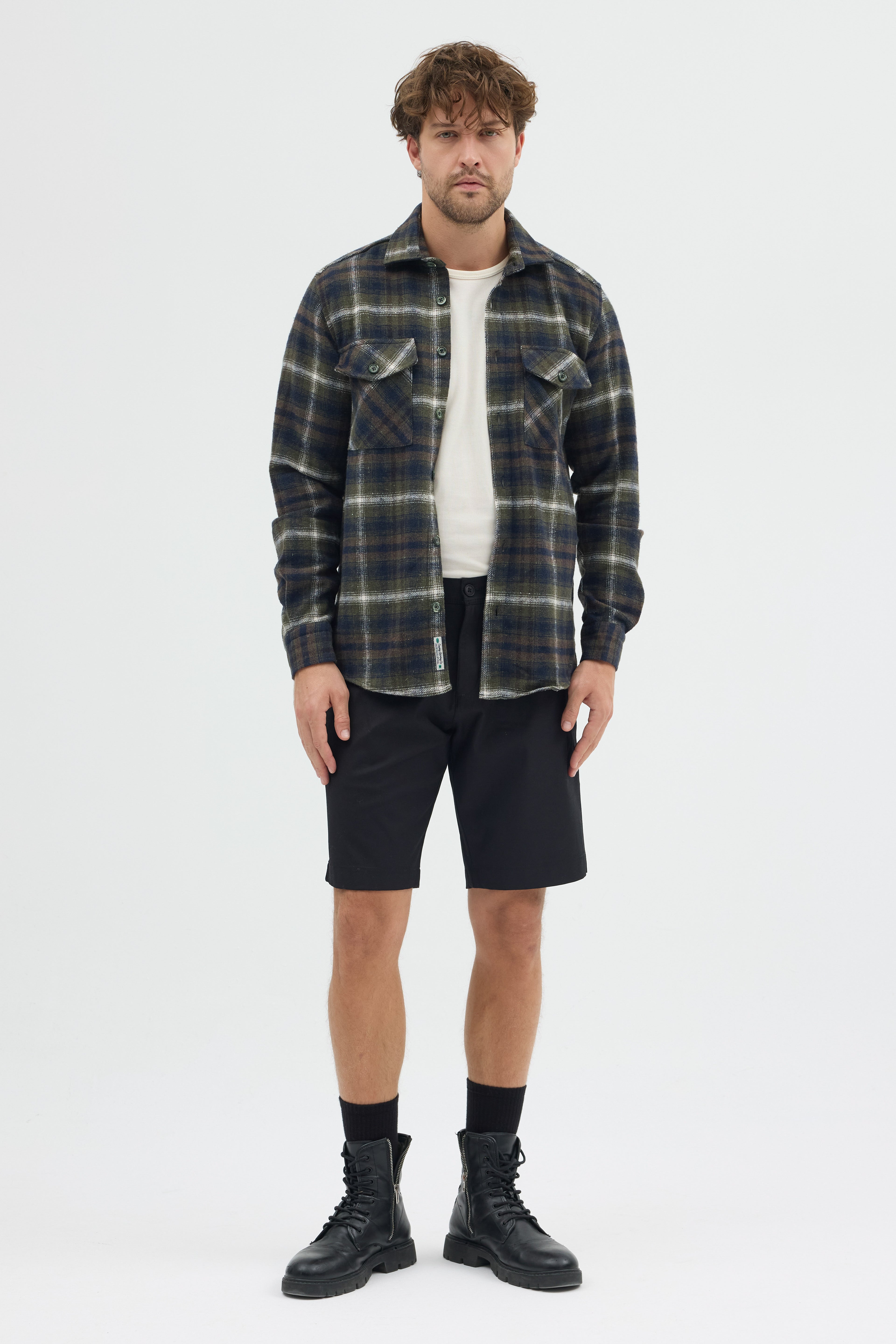 Cosplay Erkek Kalın Flanel Oduncu Kareli Gömlek Ceket Çift Kapaklı Cepli Overshirt