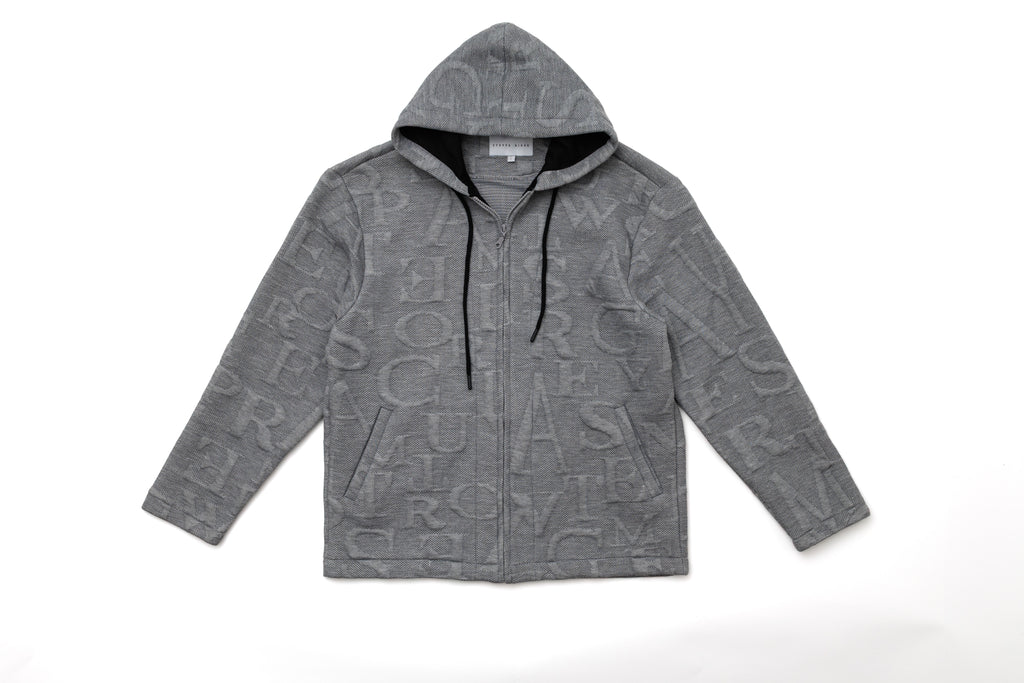 Steppe Rider Erkek Oversize Kalın Örme Fermuarlı Kapüşonlu Harf Desenli Örme Ceket Overshirt