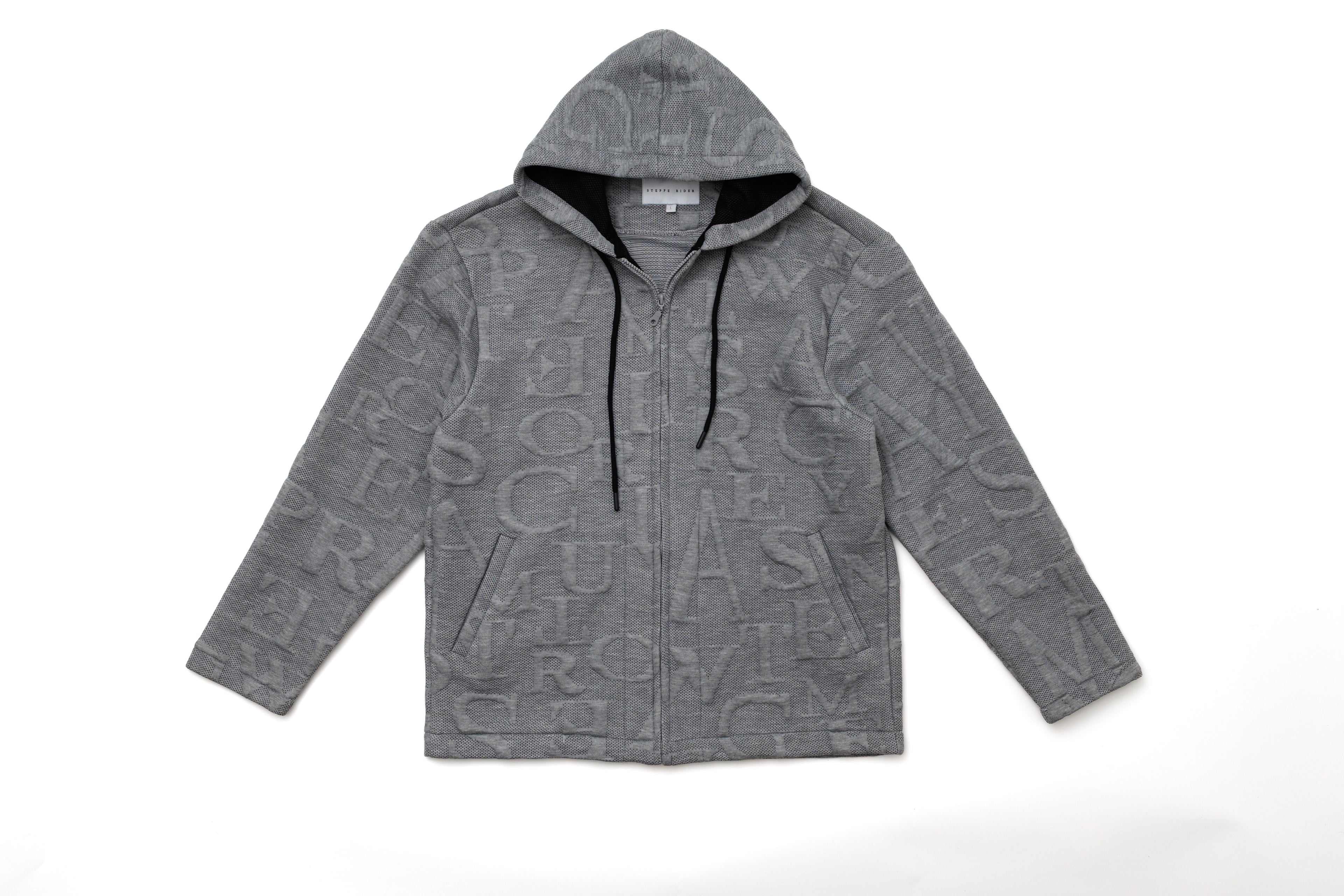 Steppe Rider Erkek Oversize Kalın Örme Fermuarlı Kapüşonlu Harf Desenli Örme Ceket Overshirt