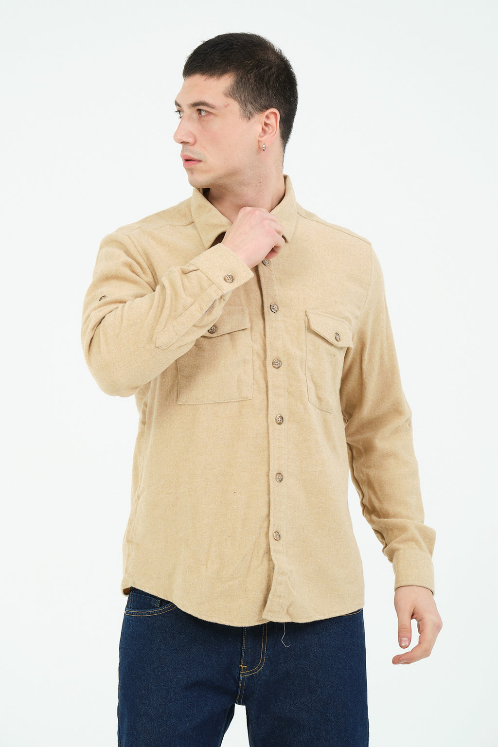 Düz Renk Flanel Oduncu Gömlek – %100 Pamuk, Regular Fit, Overshirt Kullanıma Uygun