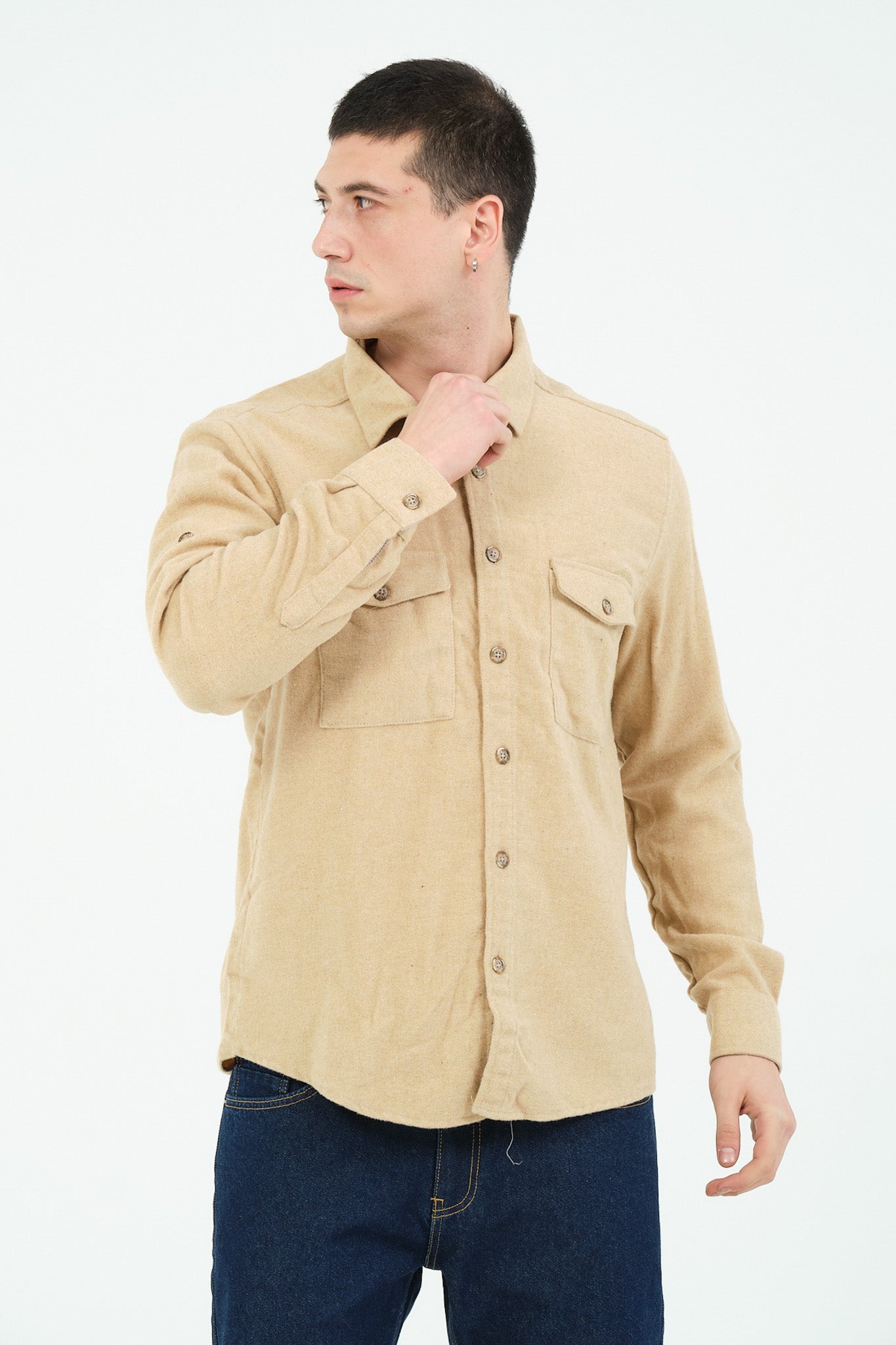 Düz Renk Flanel Oduncu Gömlek – %100 Pamuk, Regular Fit, Overshirt Kullanıma Uygun