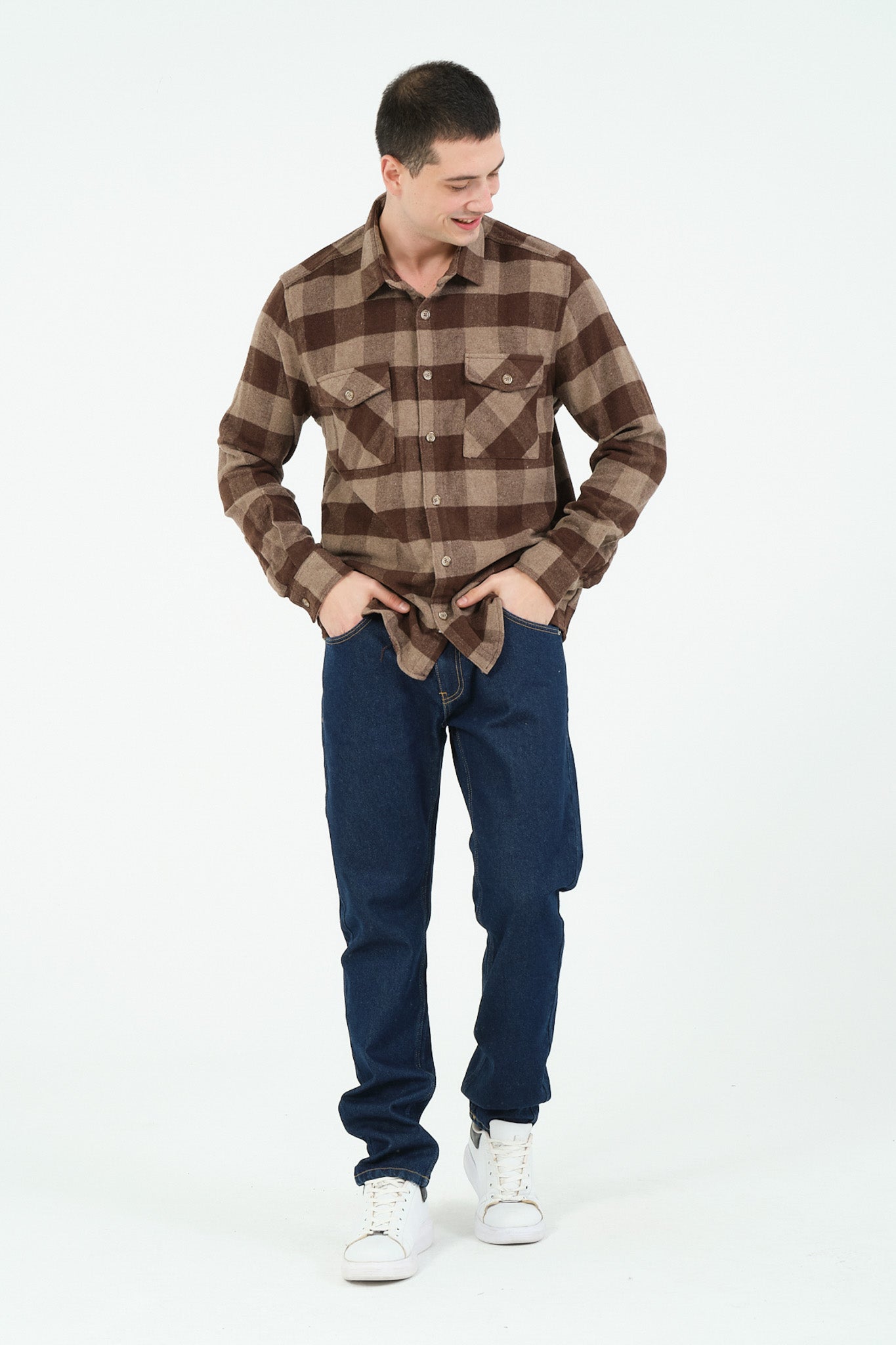 Cosplay Erkek Rahat Kesim Ekose Oduncu Flanel Gömlek - Kalın %100 Pamuk Çift Cep Kışlık