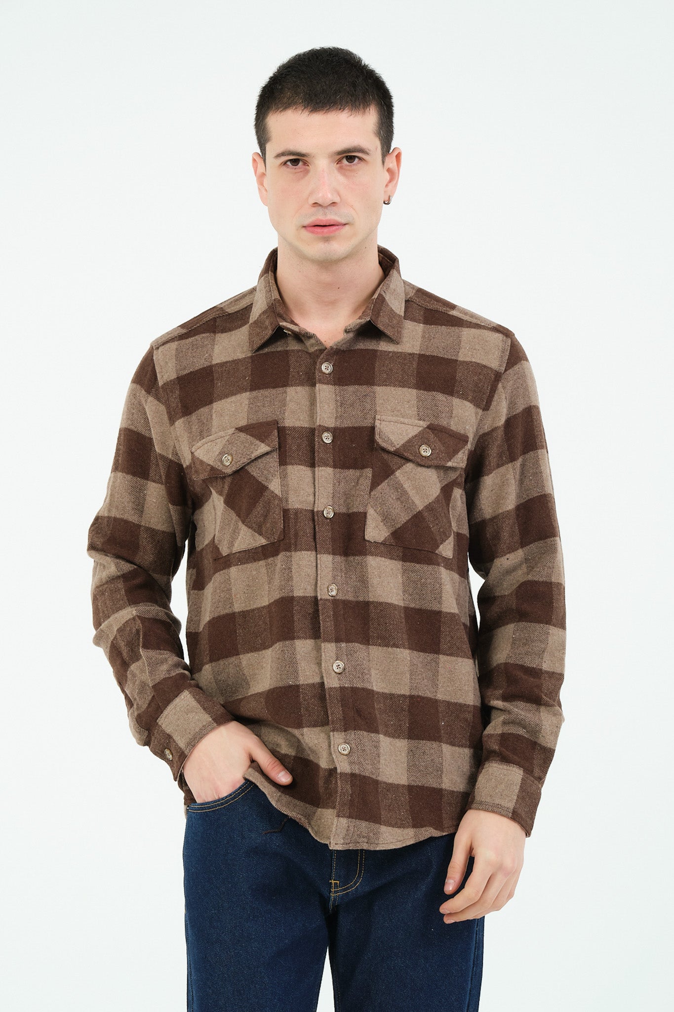 Cosplay Erkek Rahat Kesim Ekose Oduncu Flanel Gömlek - Kalın %100 Pamuk Çift Cep Kışlık