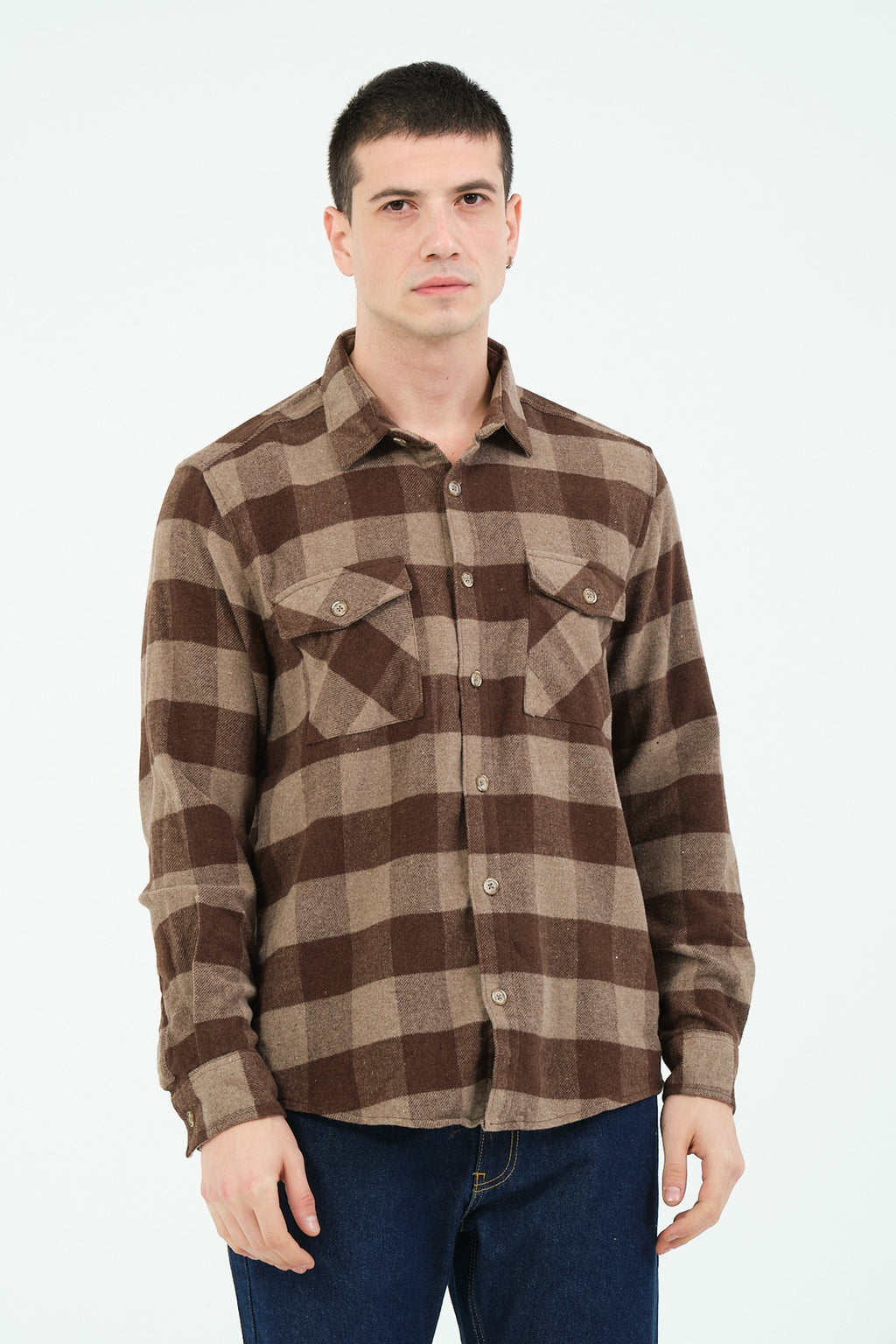 Cosplay Erkek Rahat Kesim Ekose Oduncu Flanel Gömlek - Kalın %100 Pamuk Çift Cep Kışlık