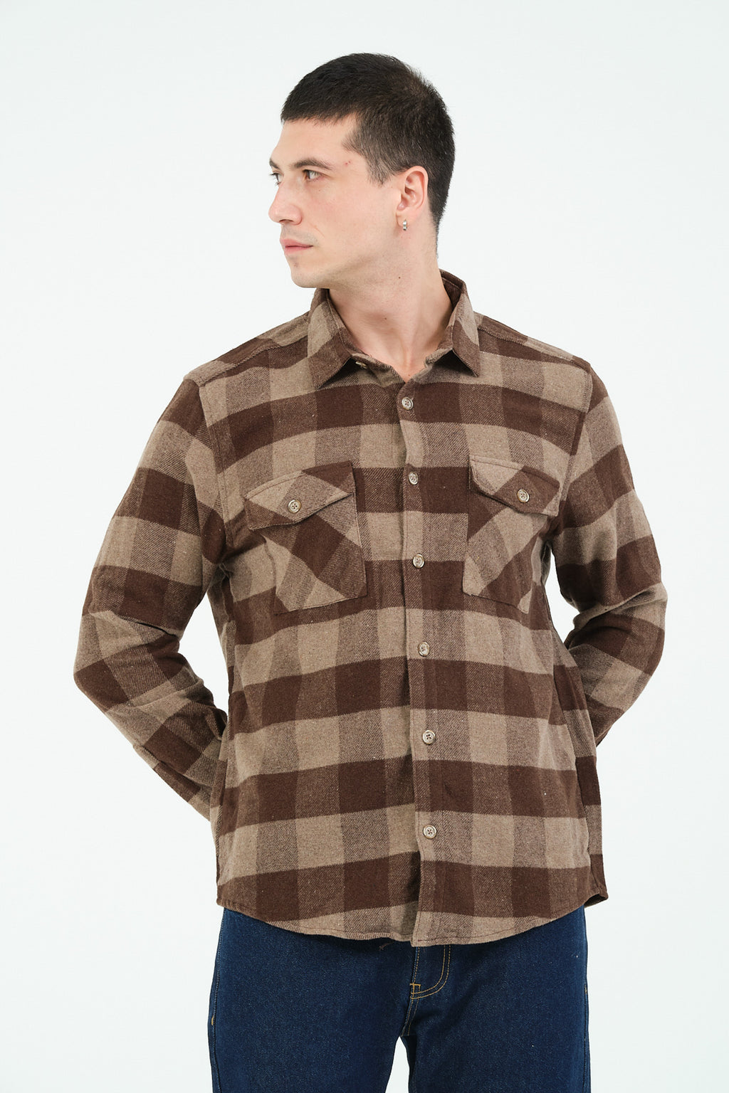 Cosplay Erkek Rahat Kesim Ekose Oduncu Flanel Gömlek - Kalın %100 Pamuk Çift Cep Kışlık