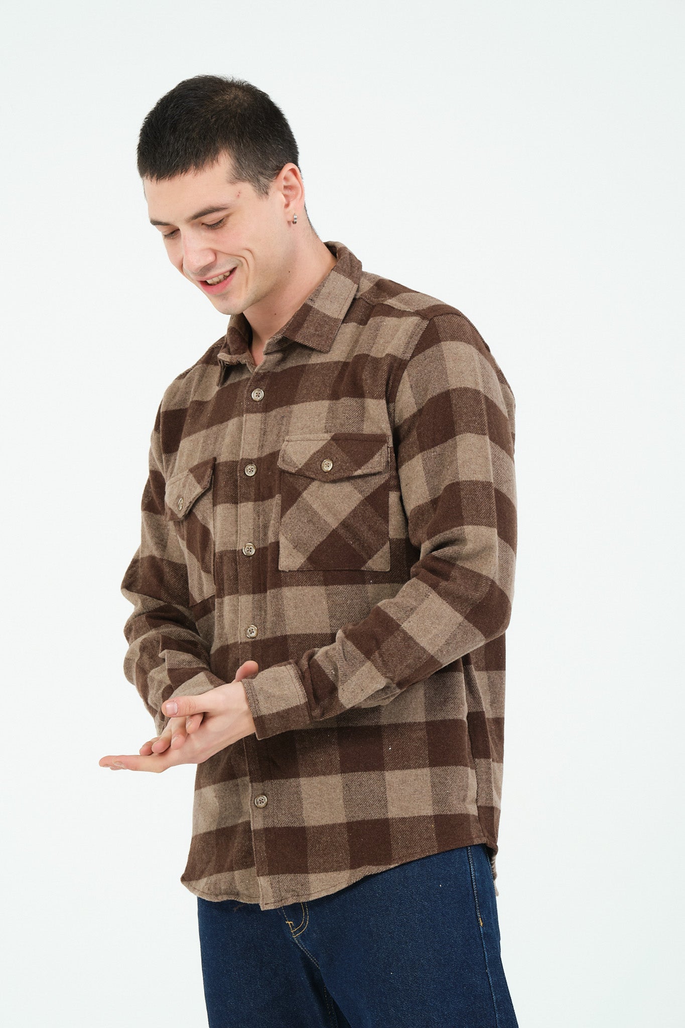 Cosplay Erkek Rahat Kesim Ekose Oduncu Flanel Gömlek - Kalın %100 Pamuk Çift Cep Kışlık