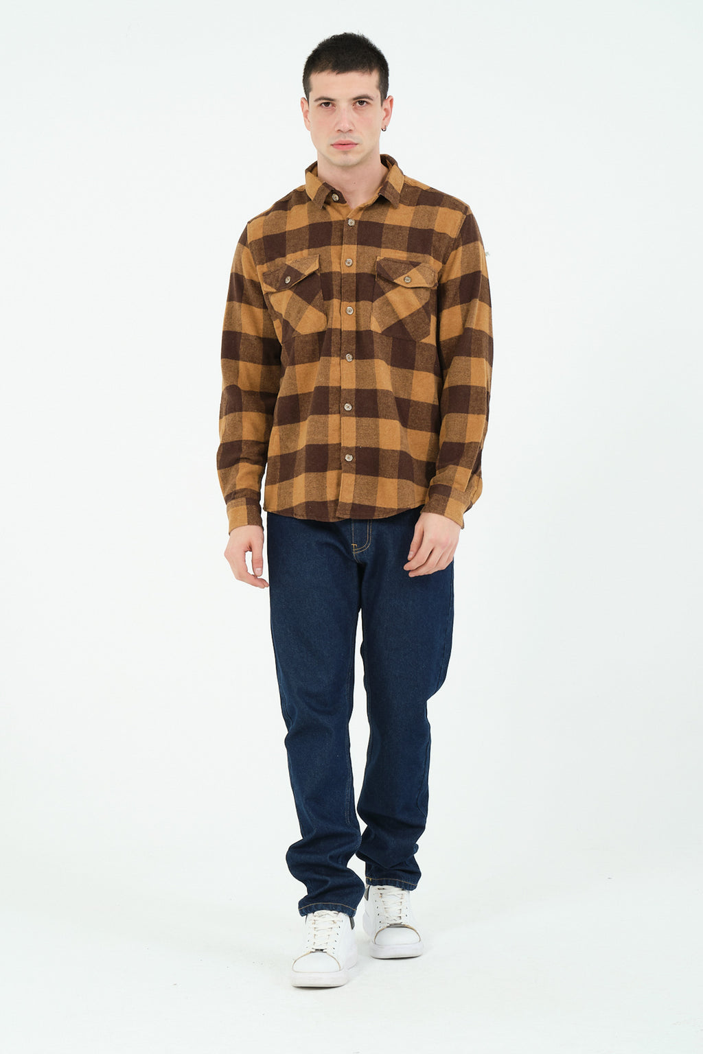 Cosplay Erkek Rahat Kesim Ekose Oduncu Flanel Gömlek - Kalın %100 Pamuk Çift Cep Kışlık