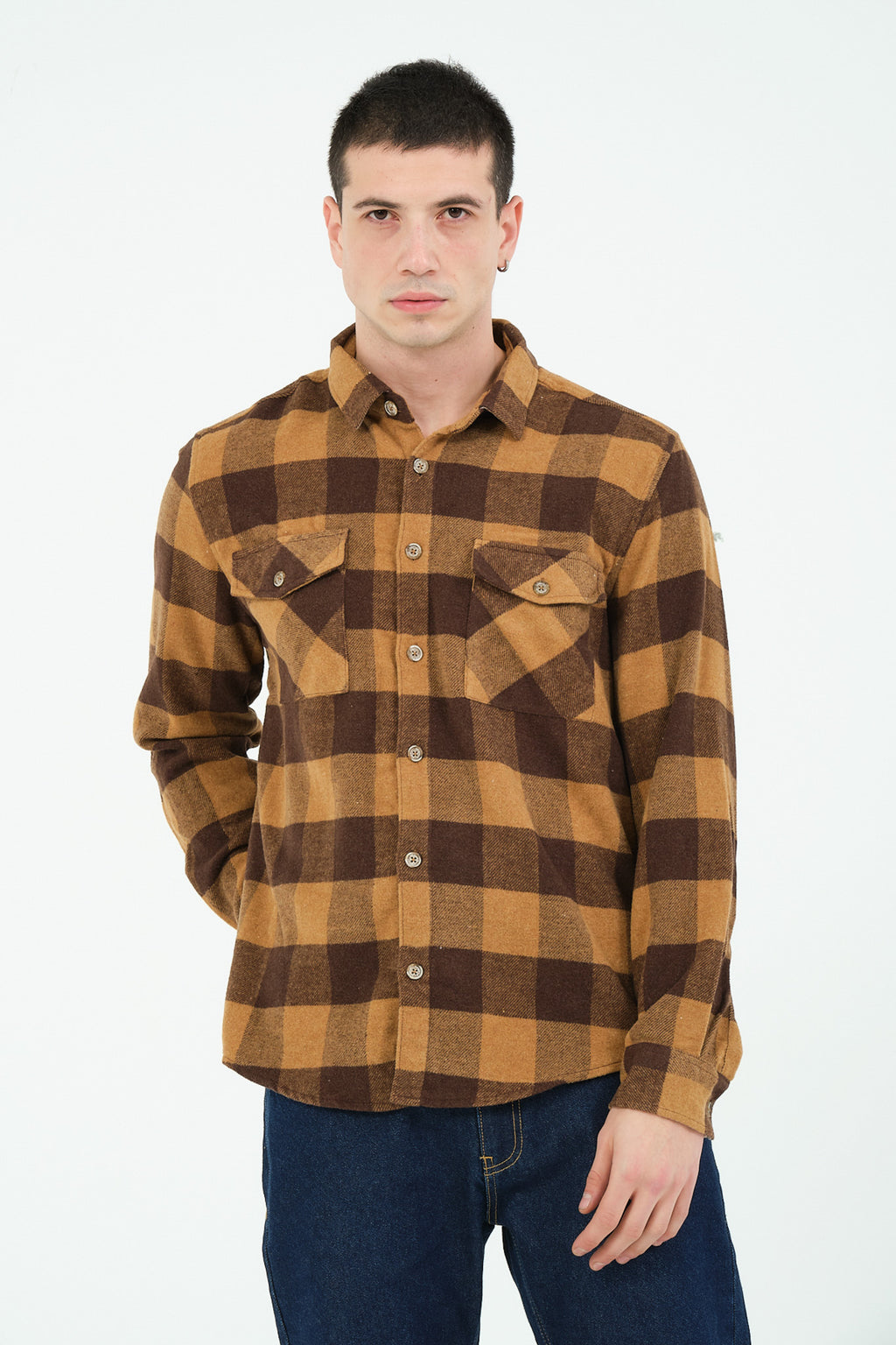 Cosplay Erkek Rahat Kesim Ekose Oduncu Flanel Gömlek - Kalın %100 Pamuk Çift Cep Kışlık