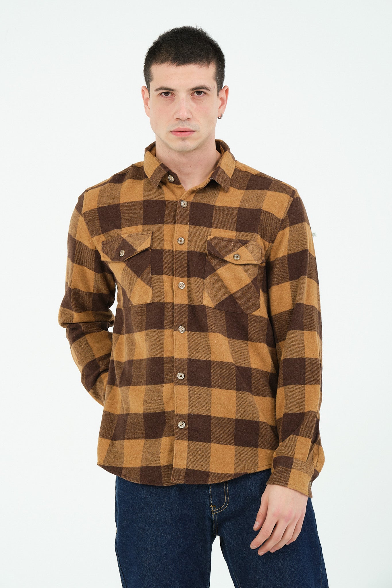 Cosplay Erkek Rahat Kesim Ekose Oduncu Flanel Gömlek - Kalın %100 Pamuk Çift Cep Kışlık