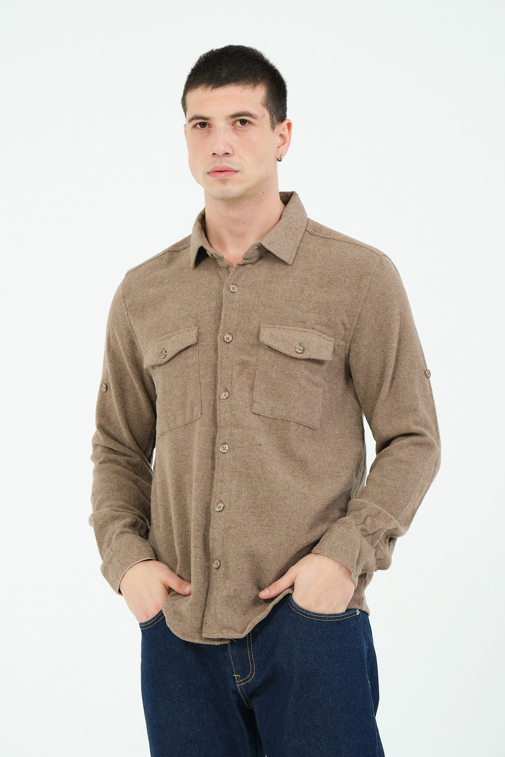 Düz Renk Flanel Oduncu Gömlek – %100 Pamuk, Regular Fit, Overshirt Kullanıma Uygun