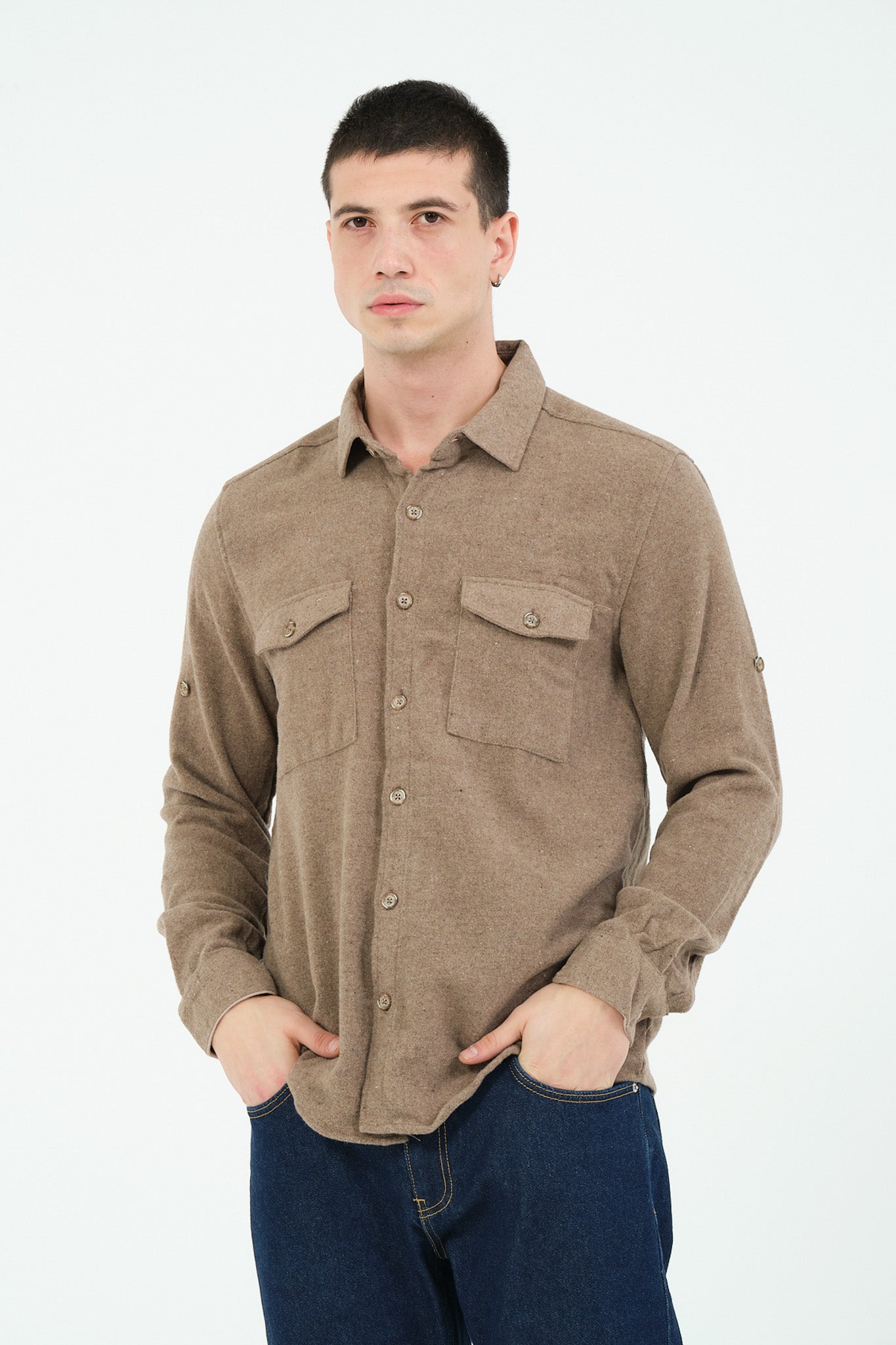 Düz Renk Flanel Oduncu Gömlek – %100 Pamuk, Regular Fit, Overshirt Kullanıma Uygun