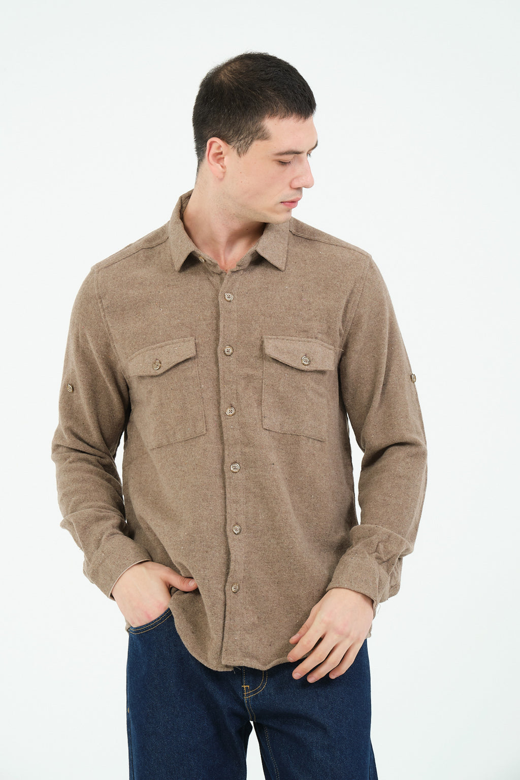 Düz Renk Flanel Oduncu Gömlek – %100 Pamuk, Regular Fit, Overshirt Kullanıma Uygun