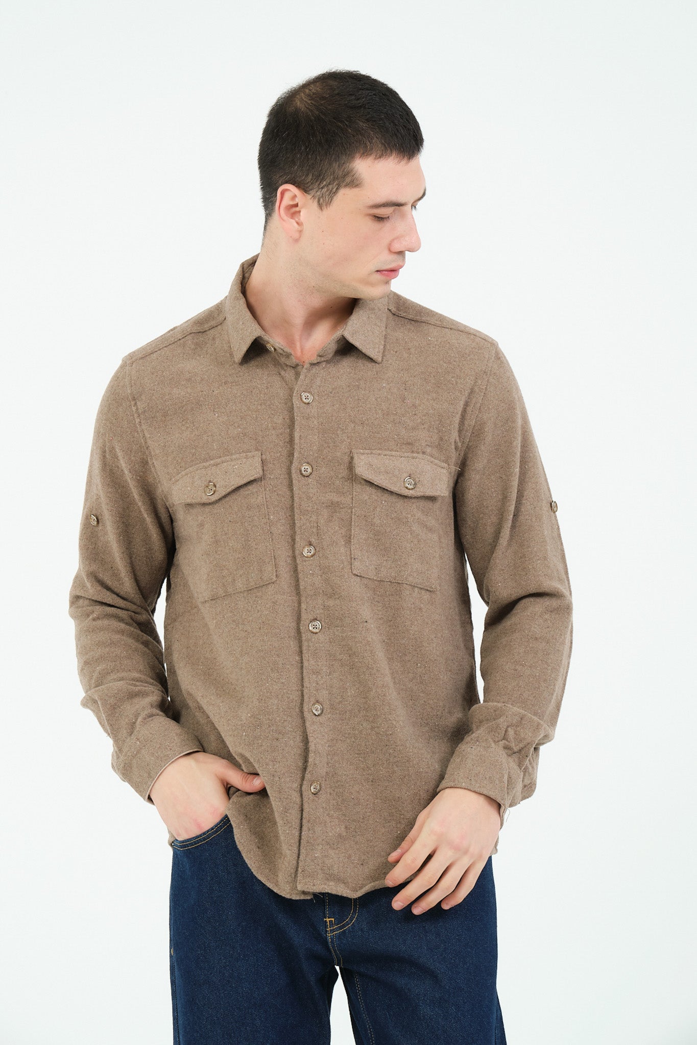 Düz Renk Flanel Oduncu Gömlek – %100 Pamuk, Regular Fit, Overshirt Kullanıma Uygun