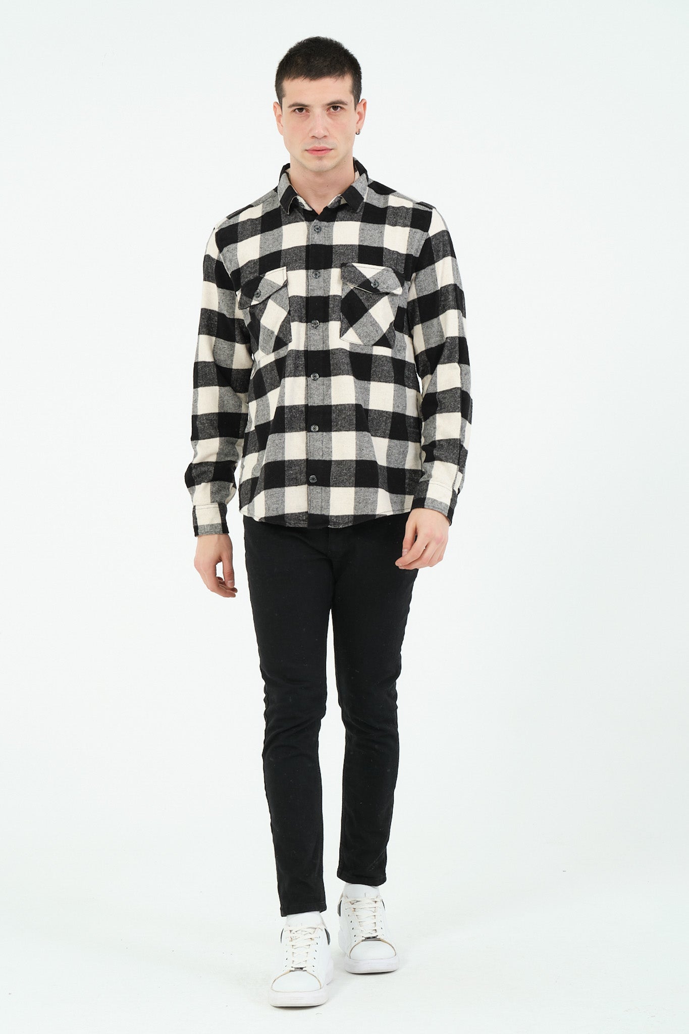 Cosplay Erkek Rahat Kesim Ekose Oduncu Flanel Gömlek - Kalın %100 Pamuk Çift Cep Kışlık